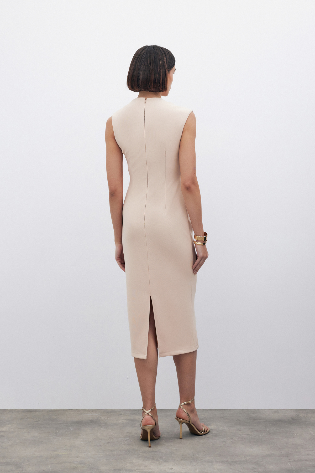 Asymmetrical Midi Dress - BEIGE