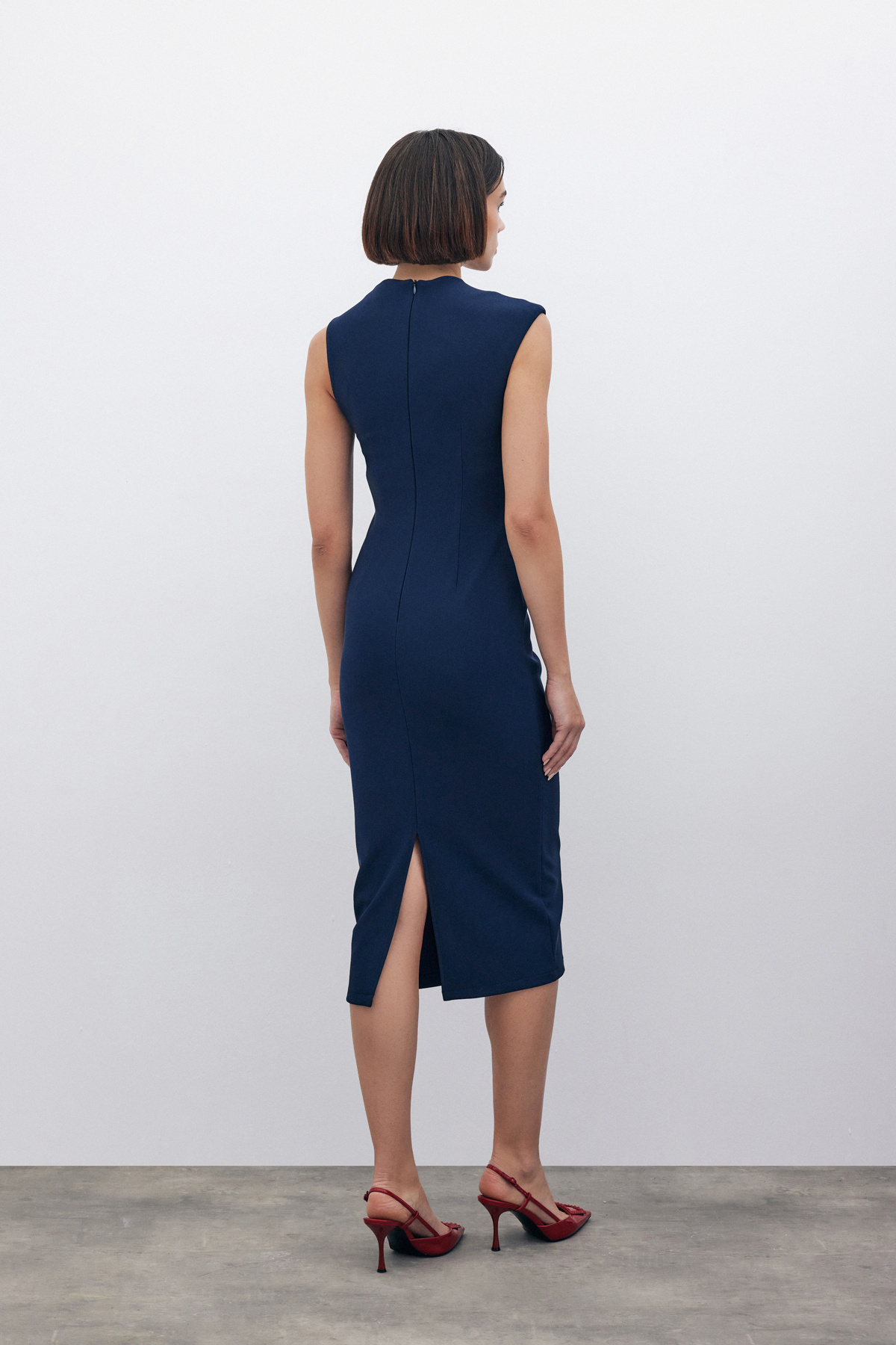 Asimetrik Midi Boy Elbise - LACİVERT