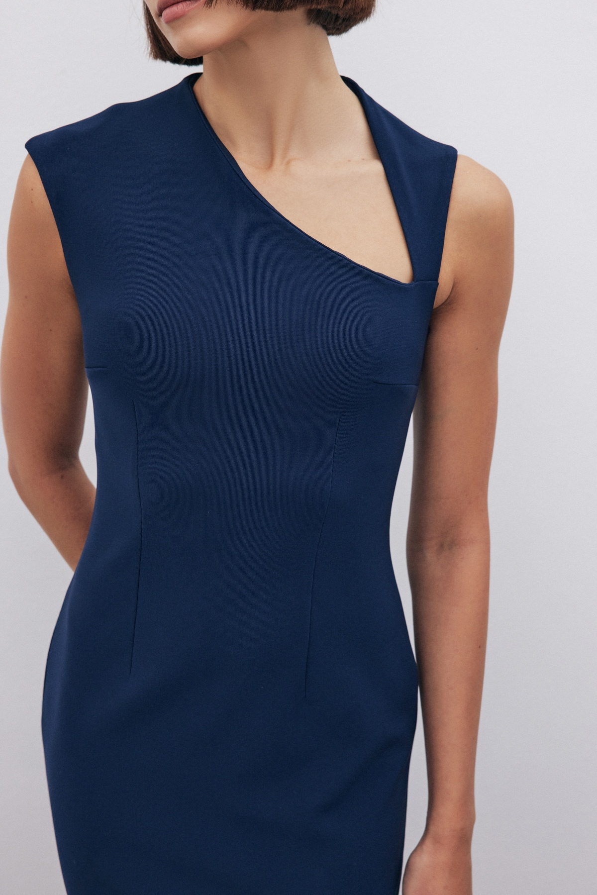 Asimetrik Midi Boy Elbise - LACİVERT