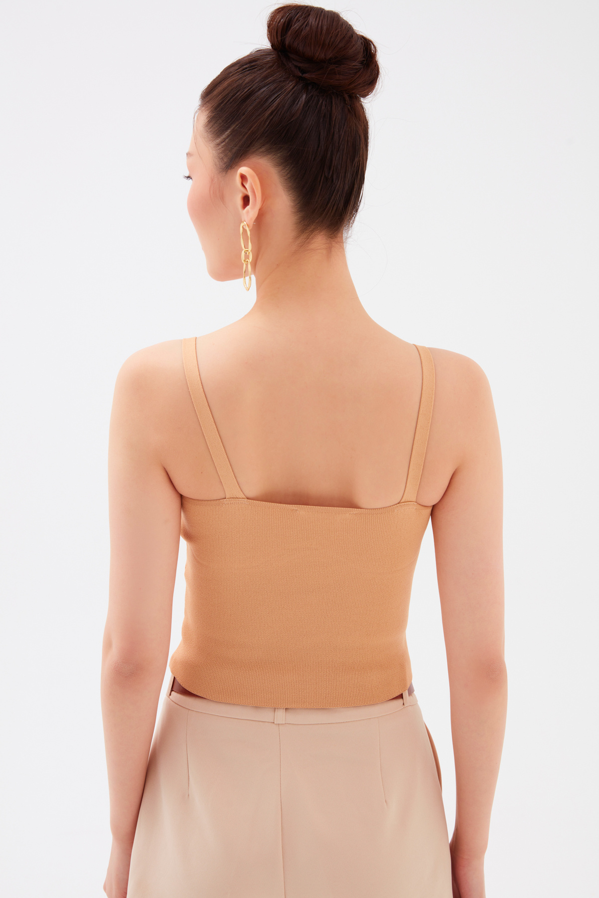 Askılı Crop Triko Bluz - CAMEL