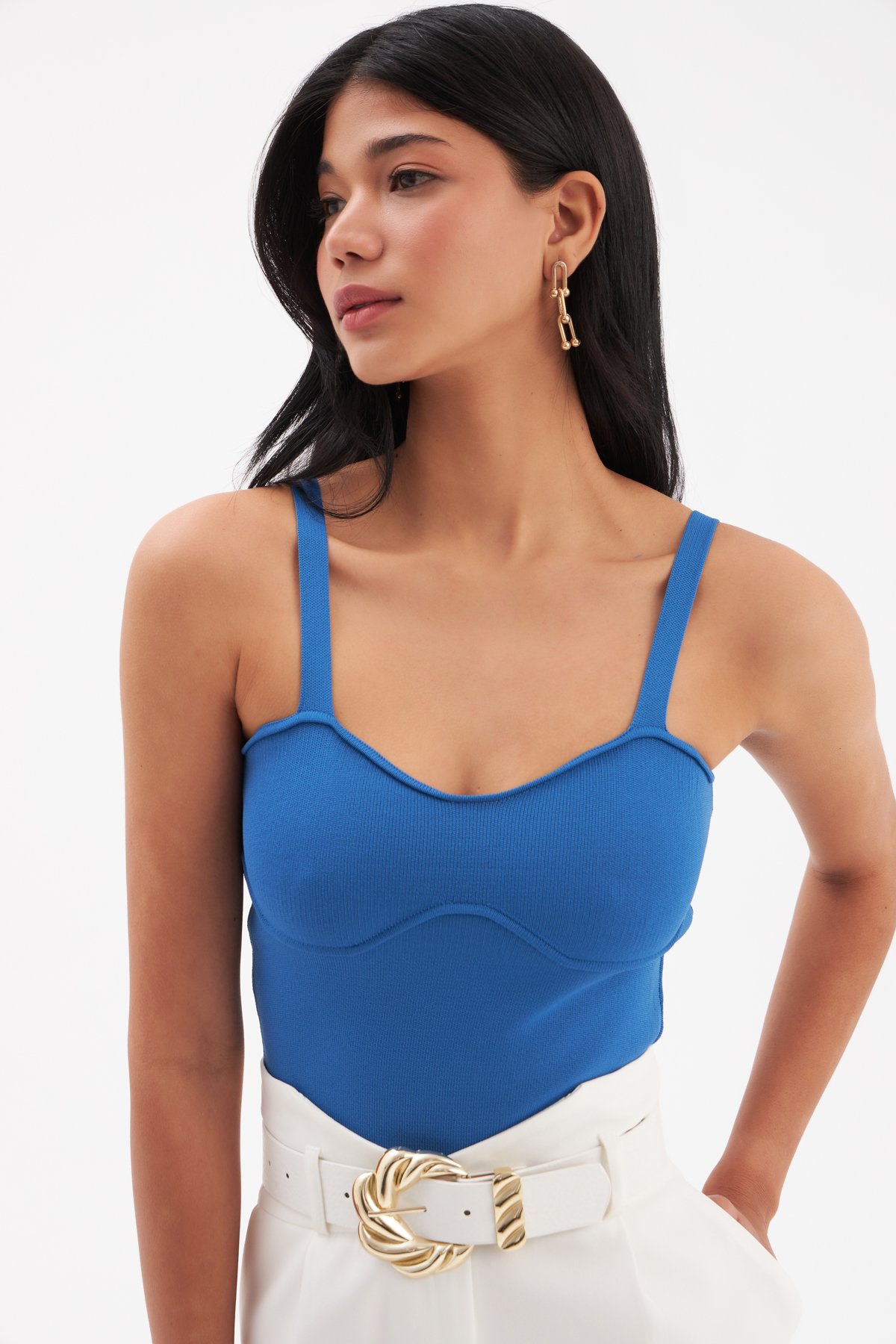 Askılı Crop Triko Bluz - MAVİ