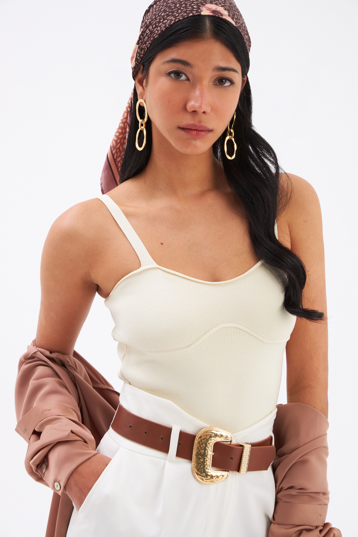 Strap Crop Knitwear Blouse - STONE