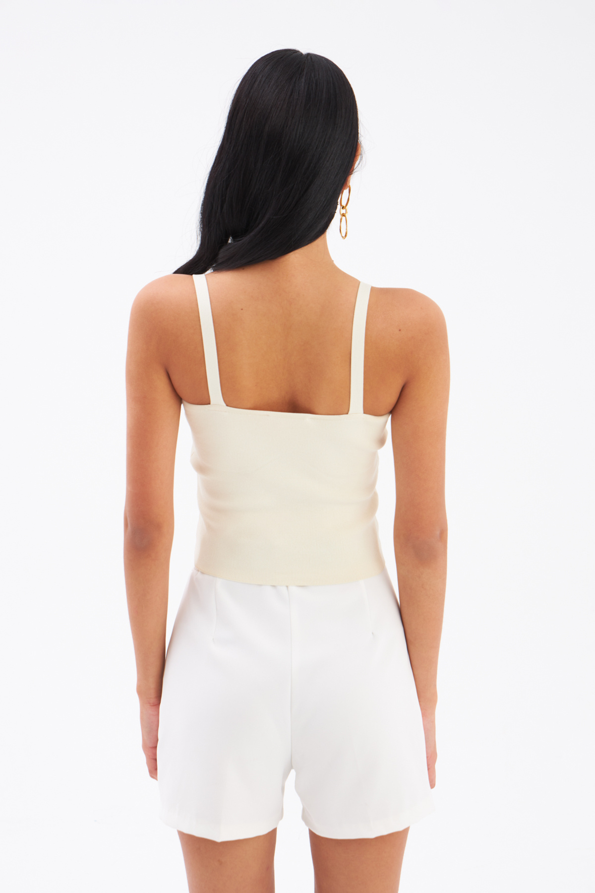 Strap Crop Knitwear Blouse - STONE