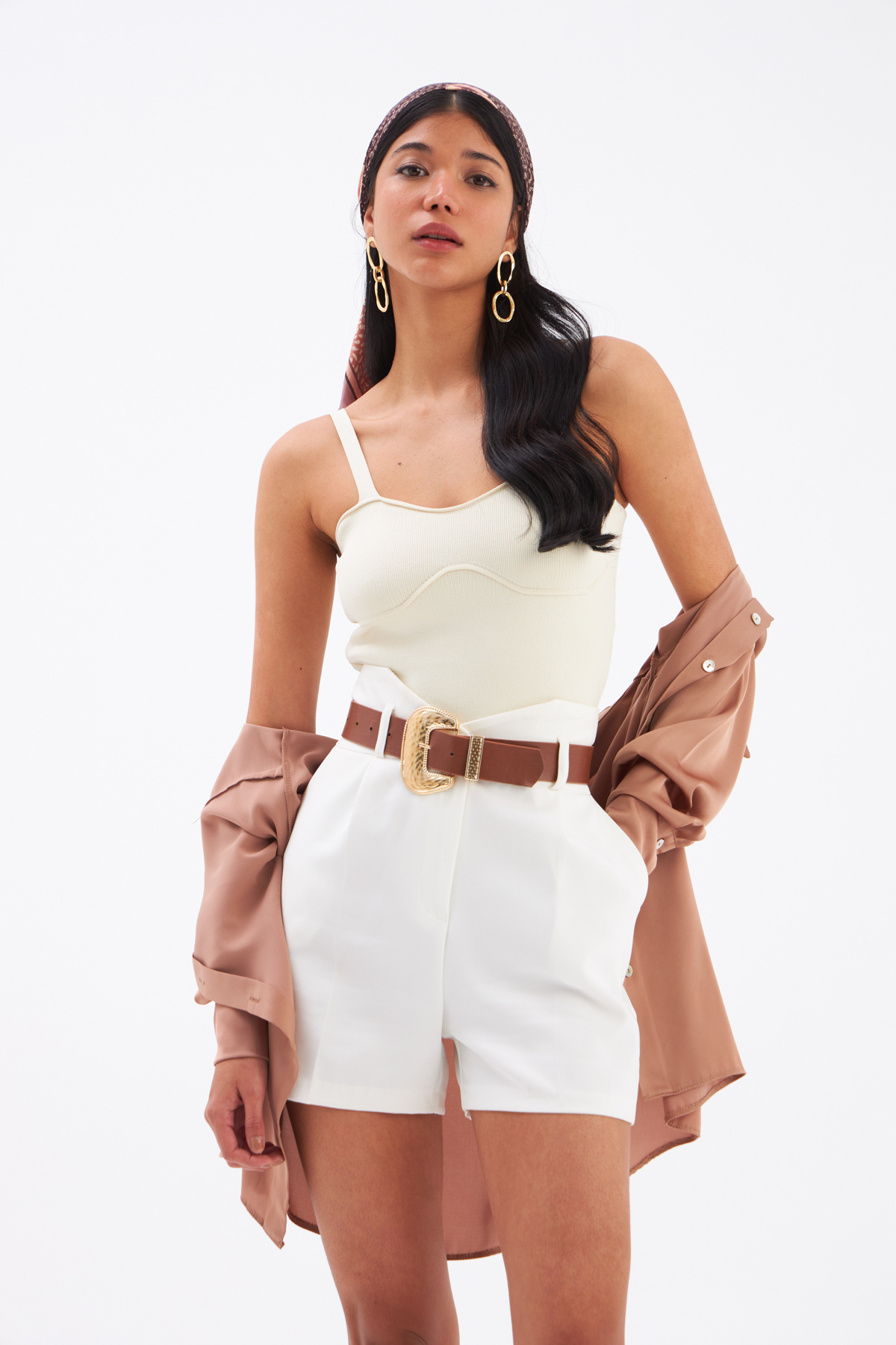 Strap Crop Knitwear Blouse - STONE