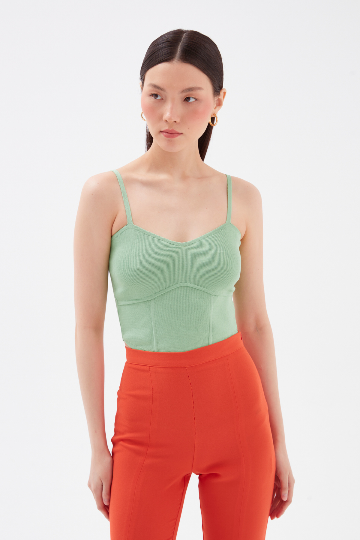 Askılı crop triko - YEŞİL