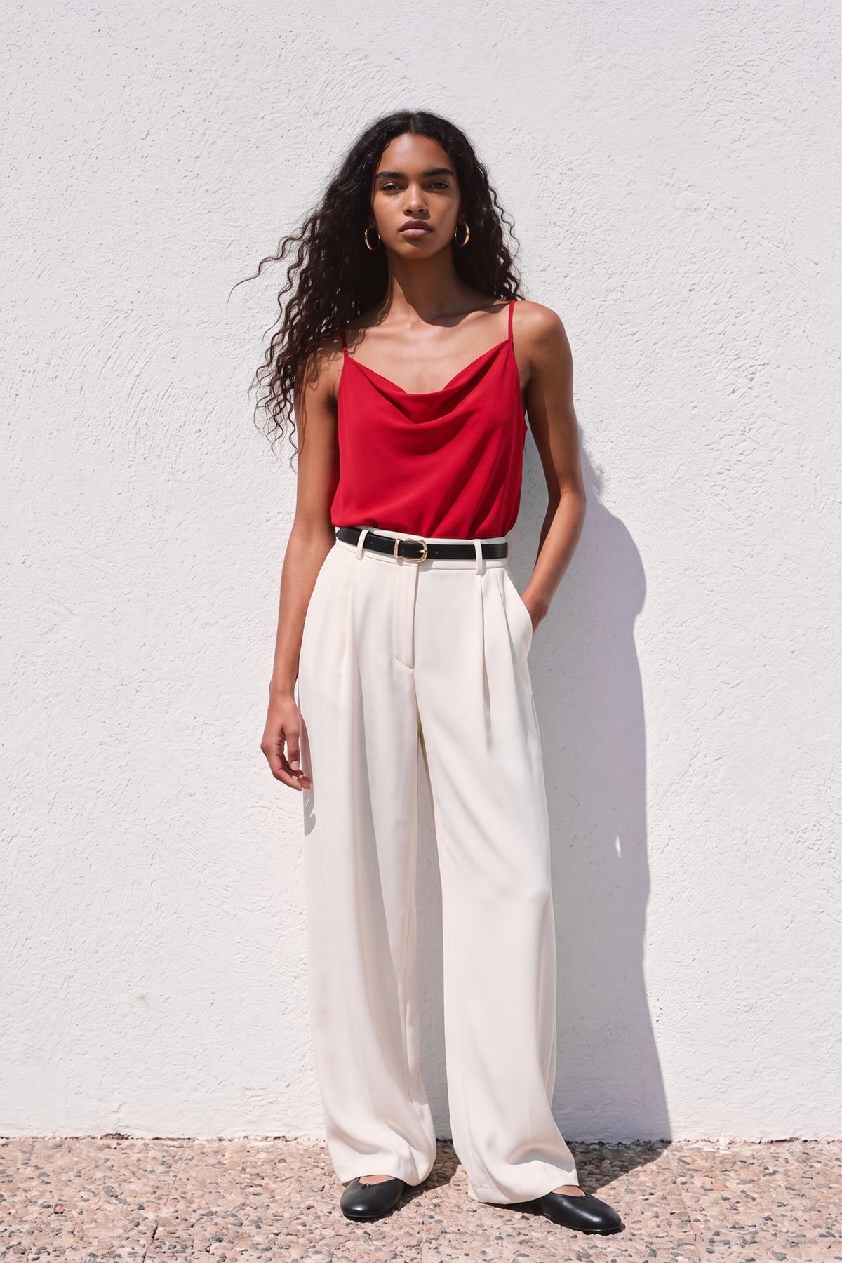 Strappy Cowl Neck Blouse - Red