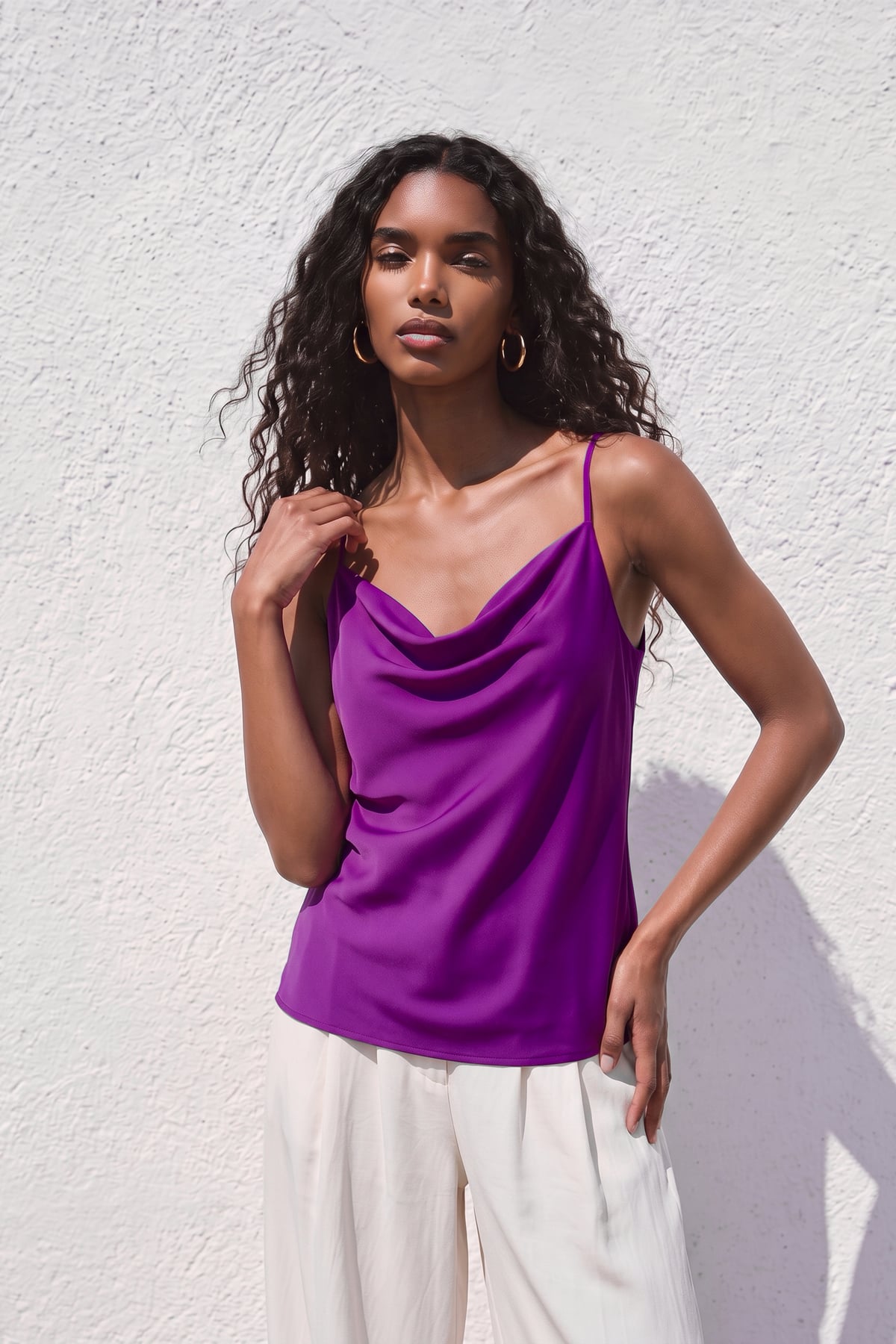 Strappy Cowl Neck Blouse - Purple