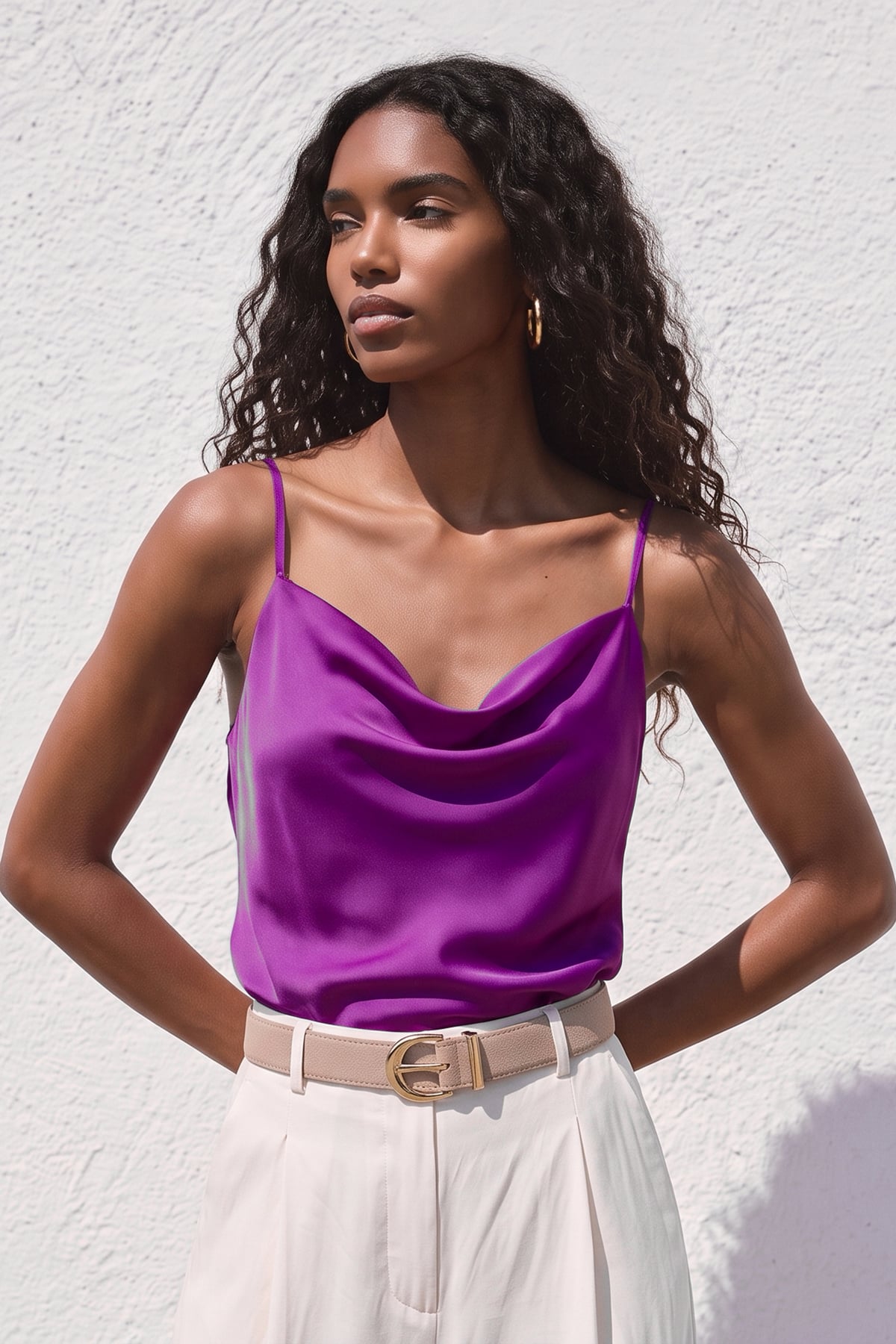 Strappy Cowl Neck Blouse - Purple