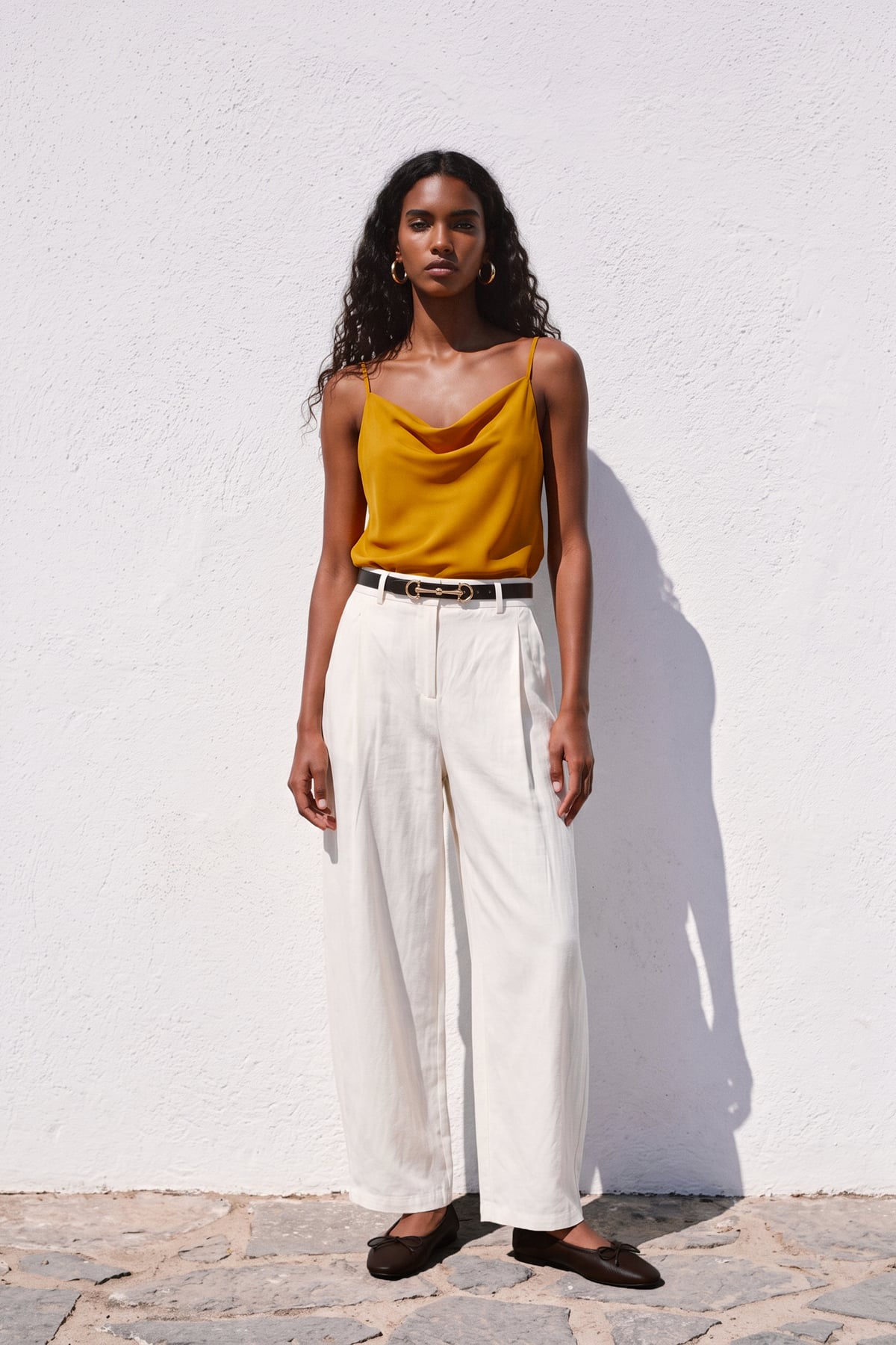 Strappy Cowl Neck Blouse - Saffron
