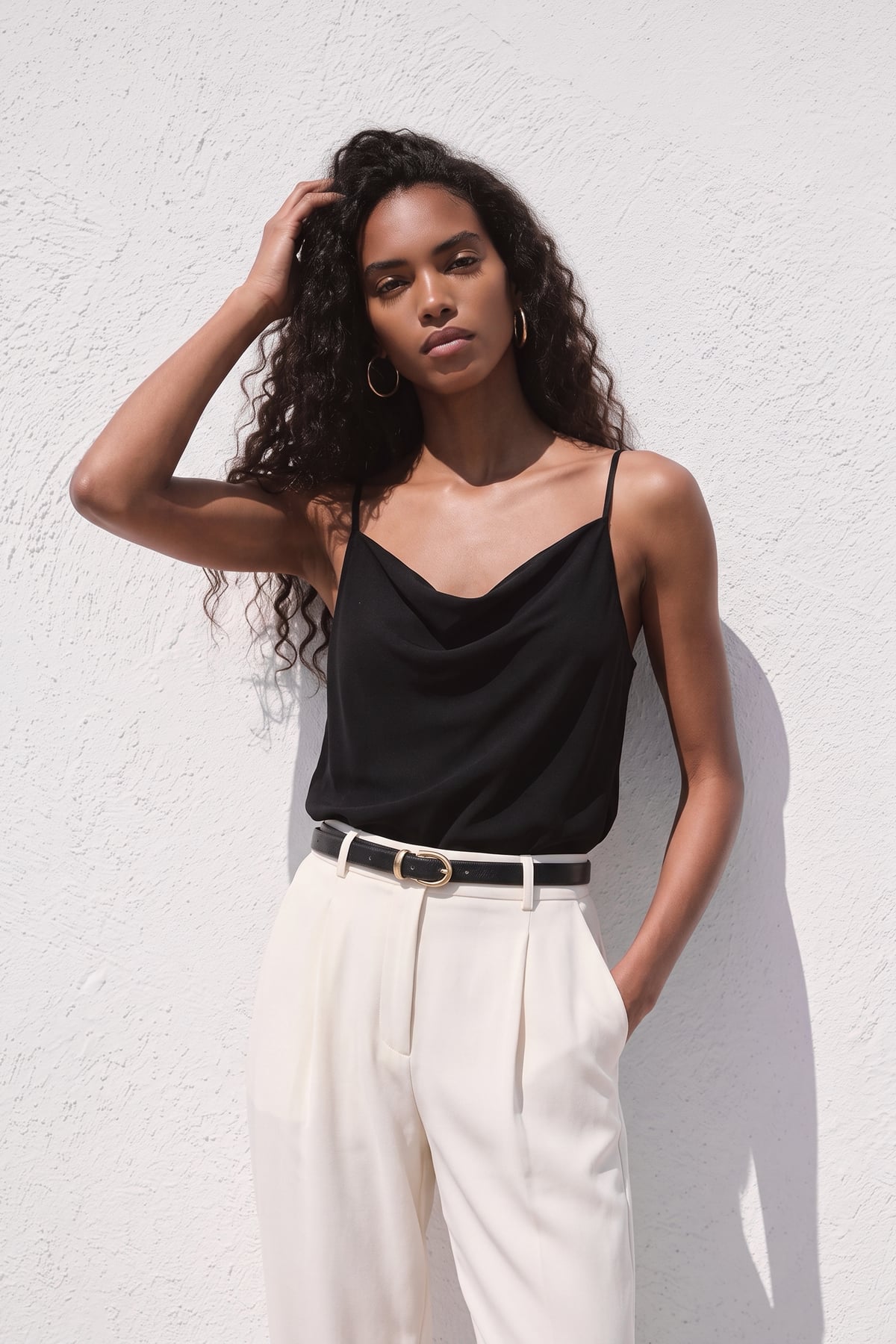 Strappy Cowl Neck Blouse - Black
