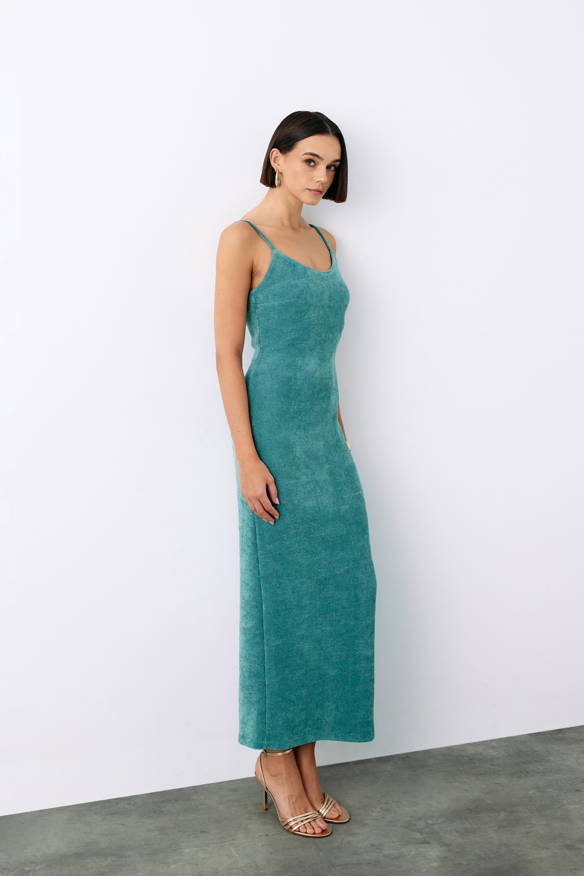 Strappy Velvet Midi Dress - MINT