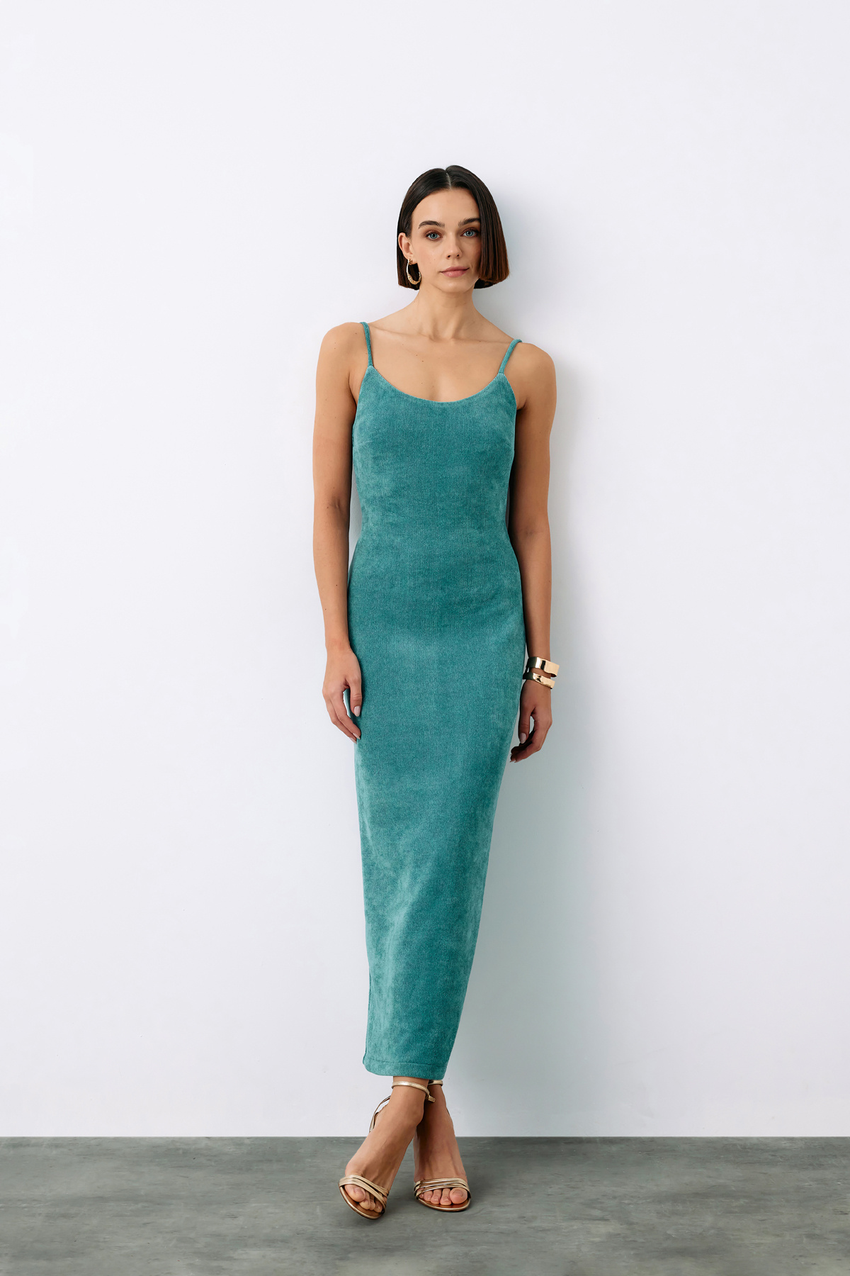 Strappy Velvet Midi Dress - MINT