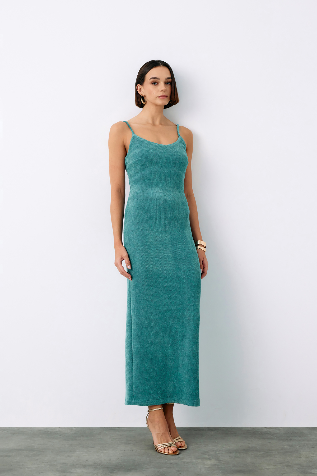 Strappy Velvet Midi Dress - MINT