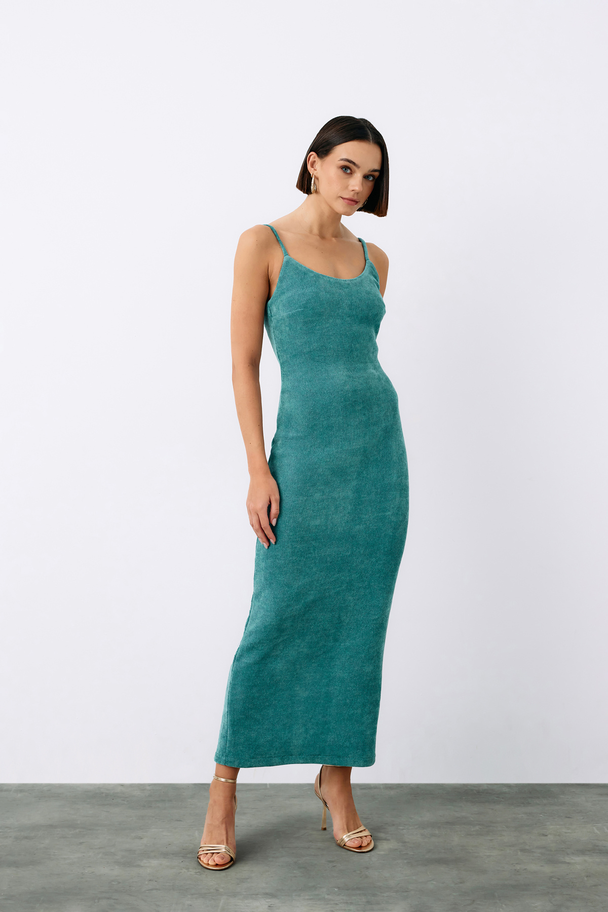 Strappy Velvet Midi Dress - MINT