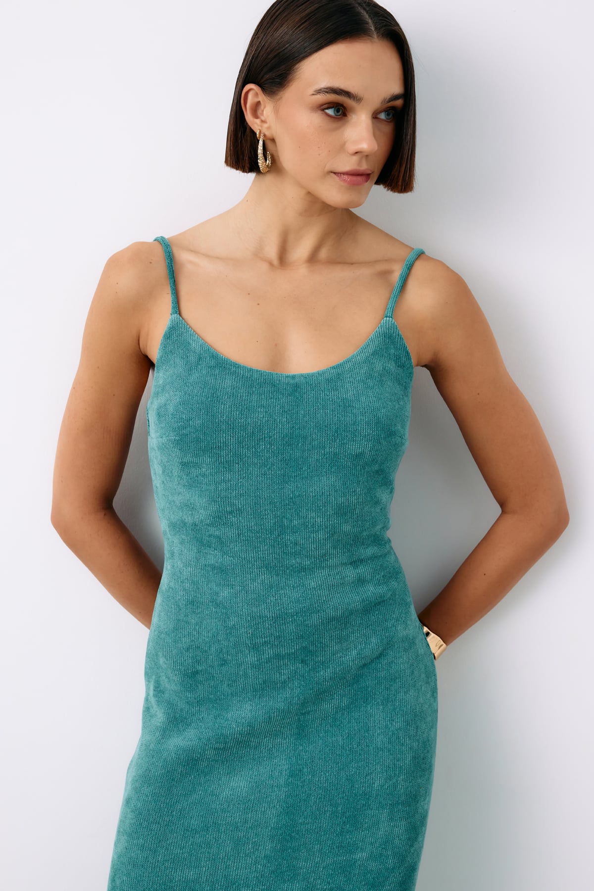 Strappy Velvet Midi Dress - MINT