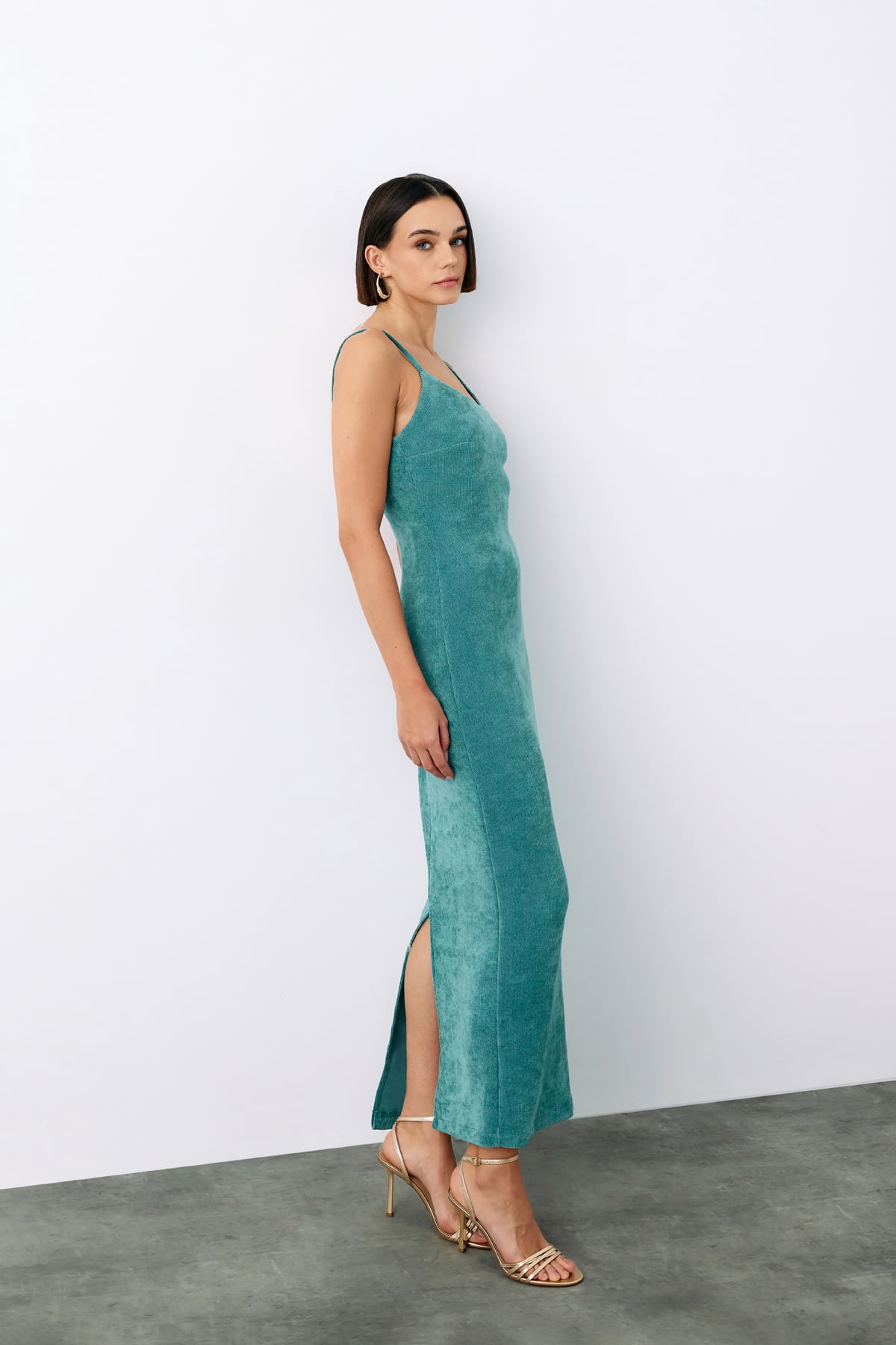 Strappy Velvet Midi Dress - MINT