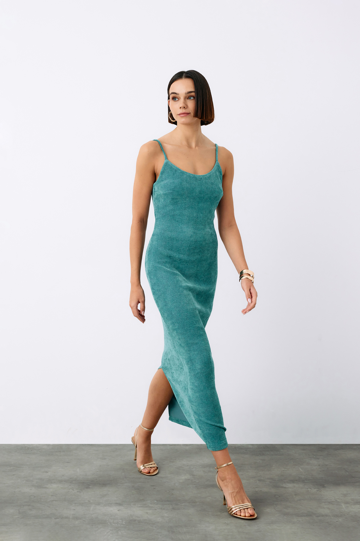 Strappy Velvet Midi Dress - MINT