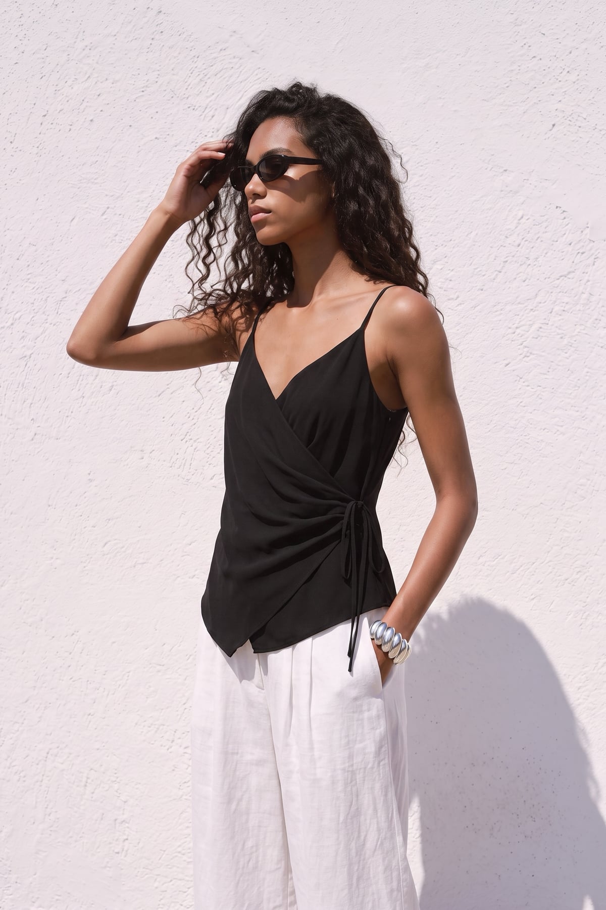 Strappy Wrap Blouse - Black