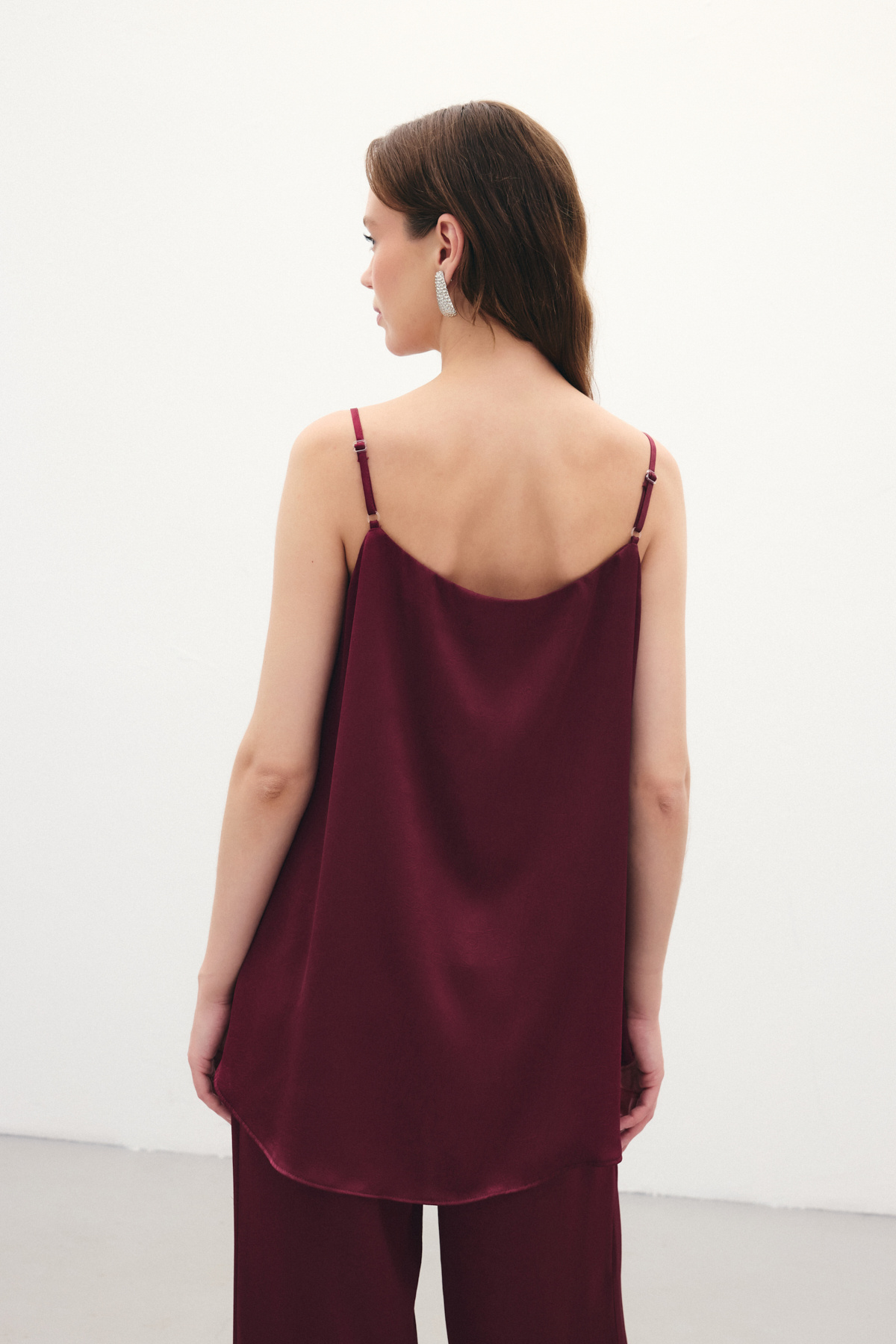 Askılı Saten Bluz - Bordo