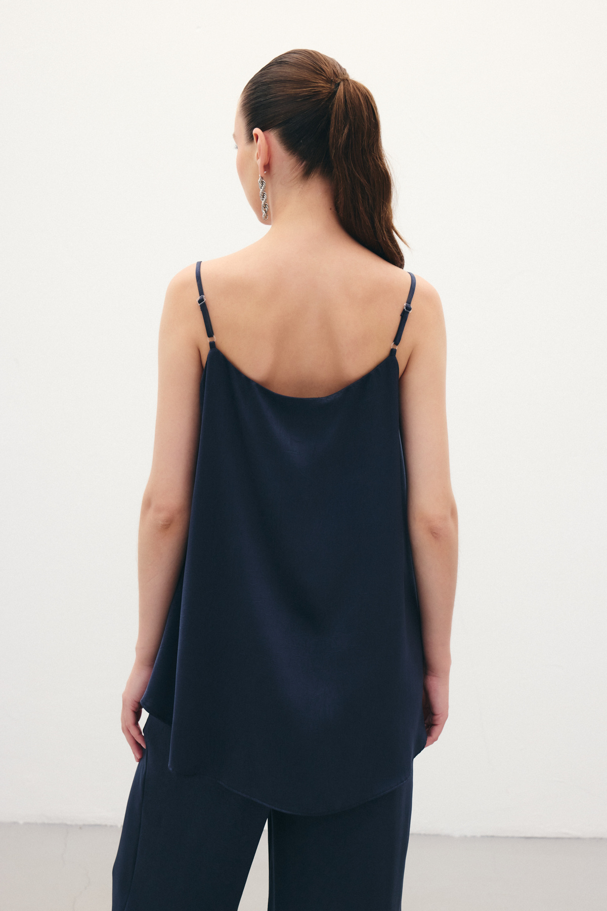 Askılı Saten Bluz - Lacivert