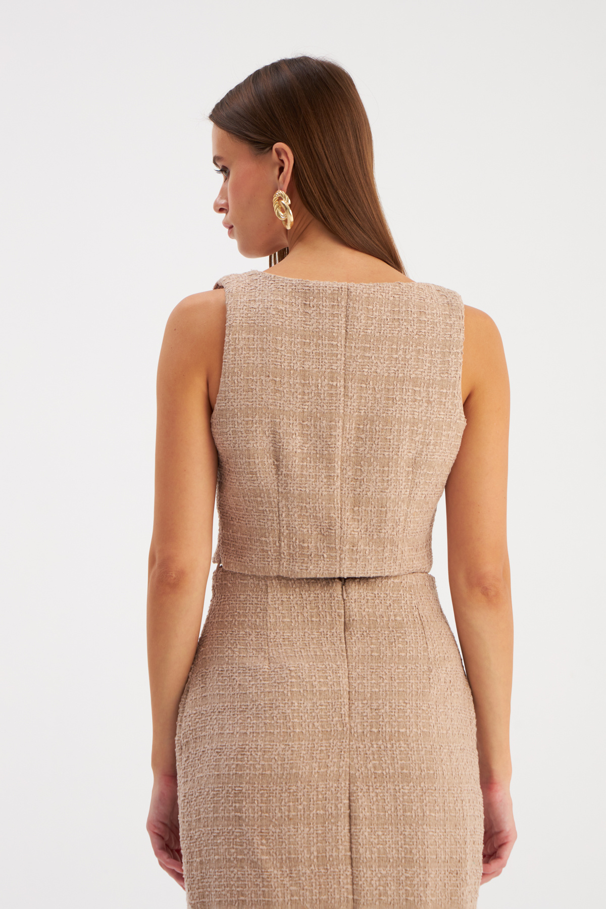 Askılı Tüvit Crop Bluz - BEJ