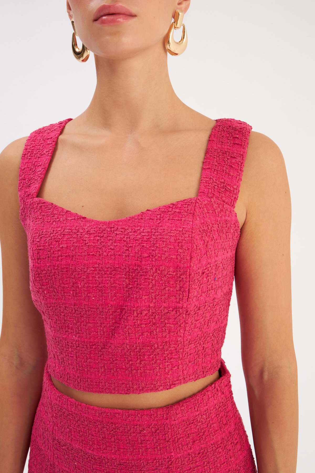 Askılı Tüvit Crop Bluz - FUŞYA