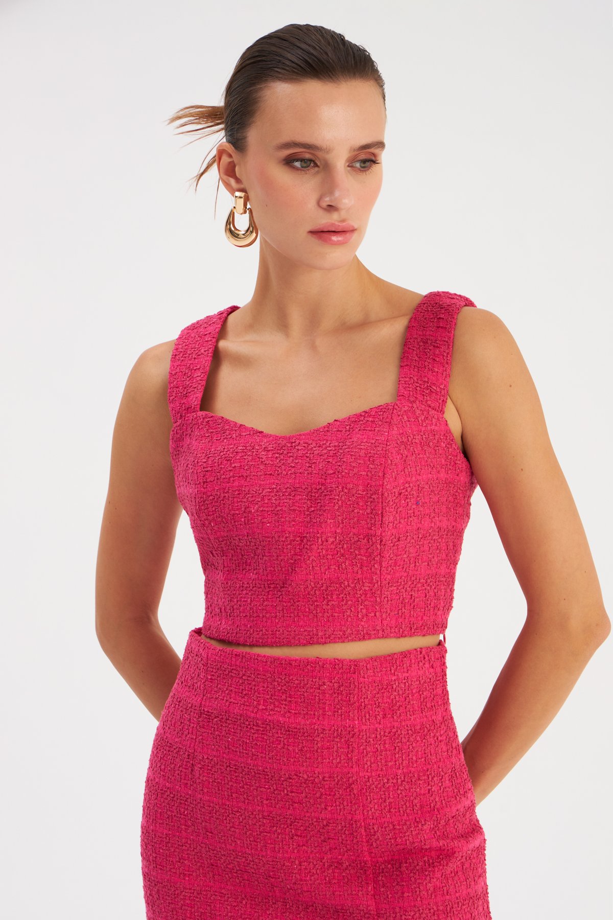 Askılı Tüvit Crop Bluz - FUŞYA