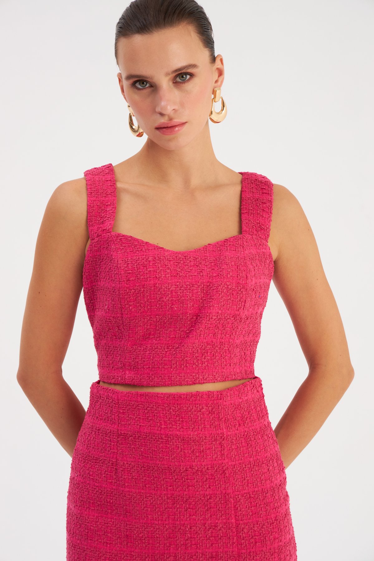 Askılı Tüvit Crop Bluz - FUŞYA