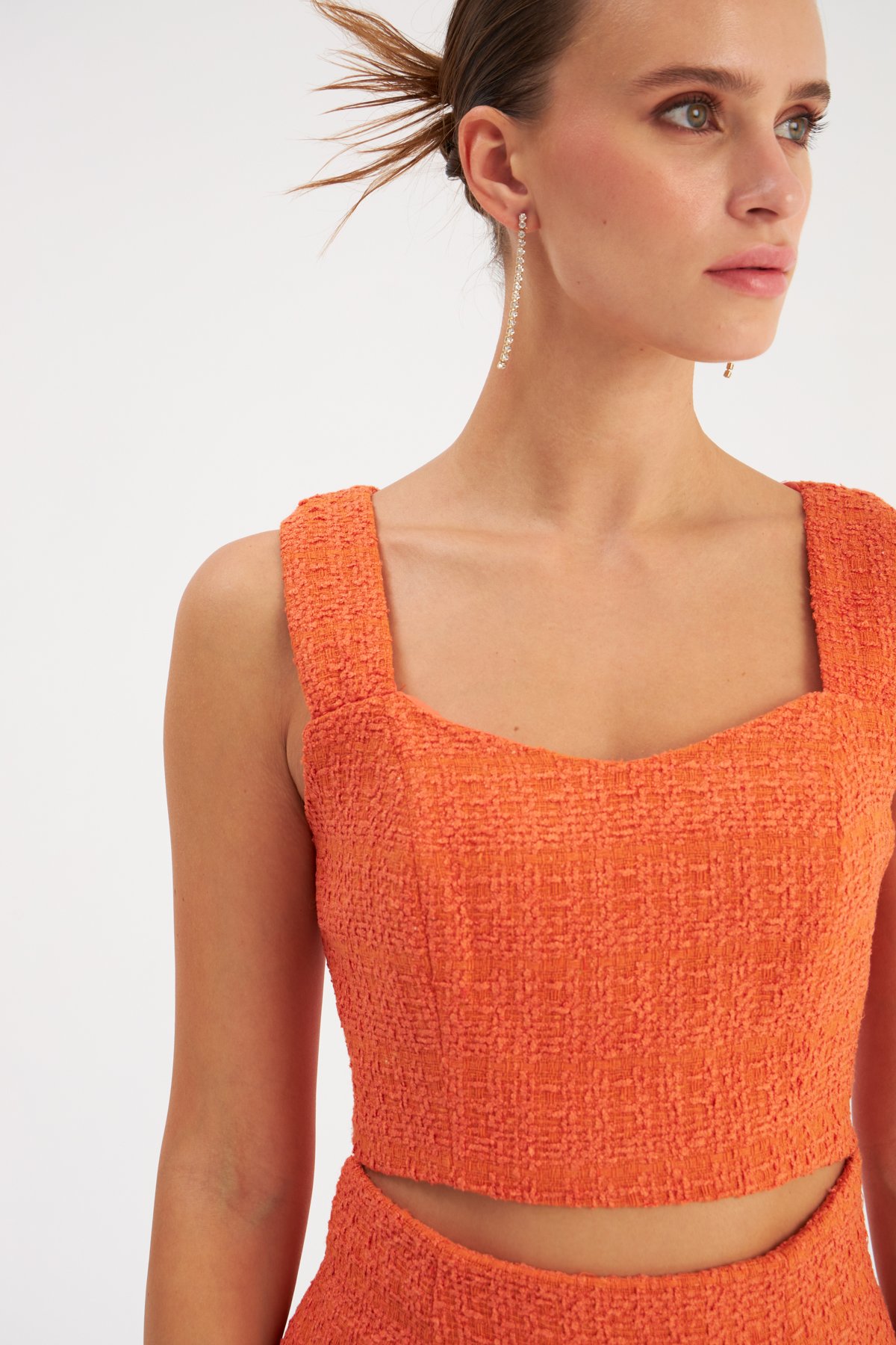 Askılı Tüvit Crop Bluz - ORANJ