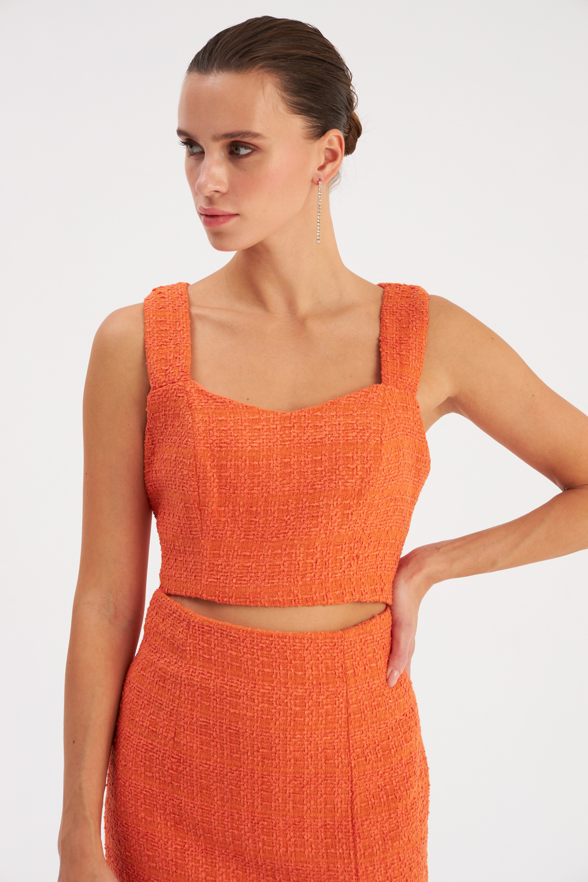 Askılı Tüvit Crop Bluz - ORANJ