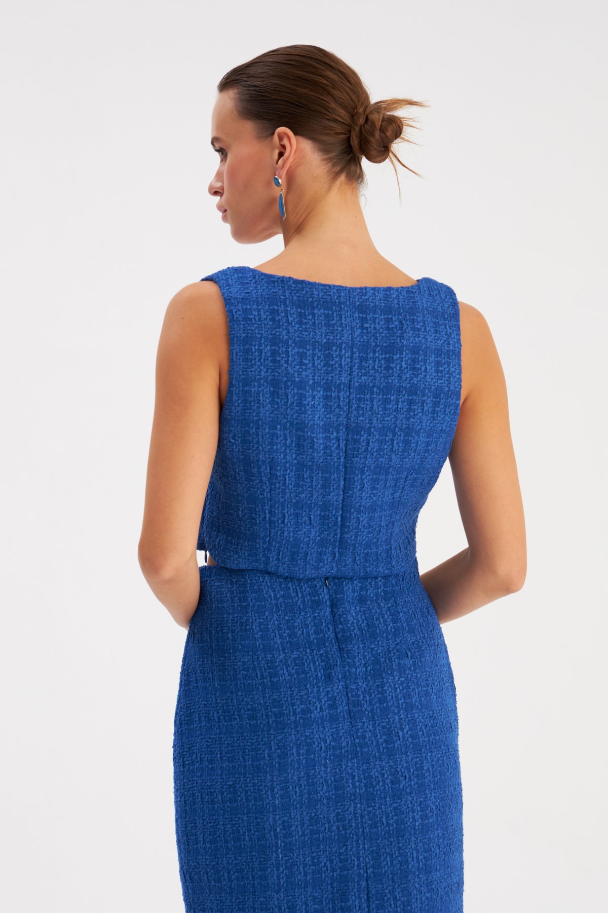 Askılı Tüvit Crop Bluz - SAX MAVİ