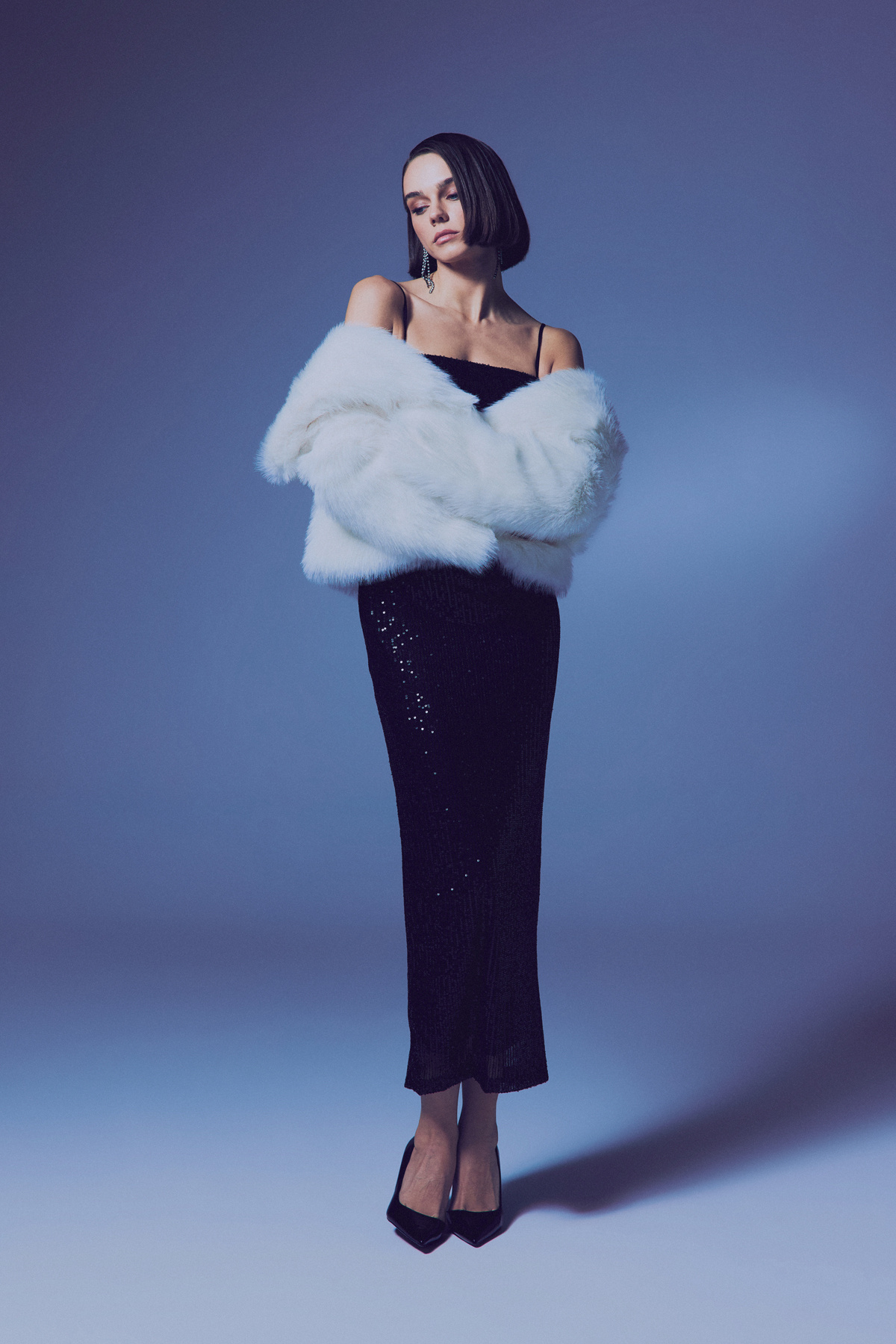 Askılı Uzun Payet Elbise - Siyah