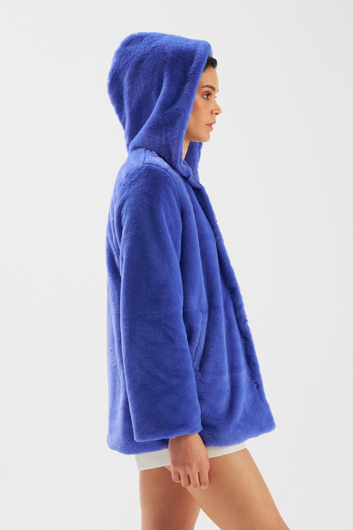 Astarlı Kapüşonlu Peluş Mont - MOR