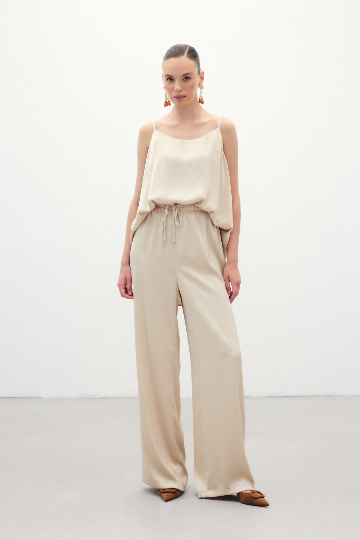 Bağcıklı Salaş Pantolon - Bej