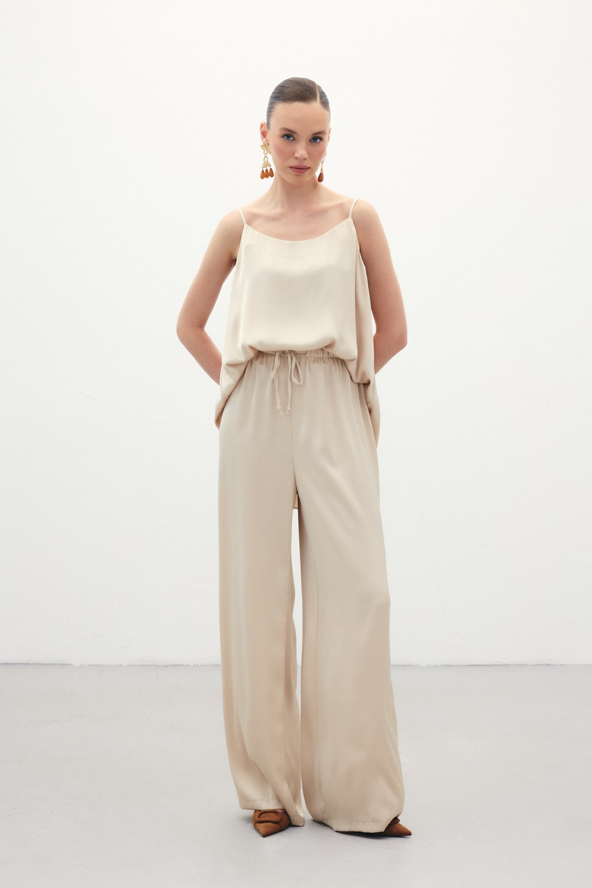 Bağcıklı Salaş Pantolon - Bej