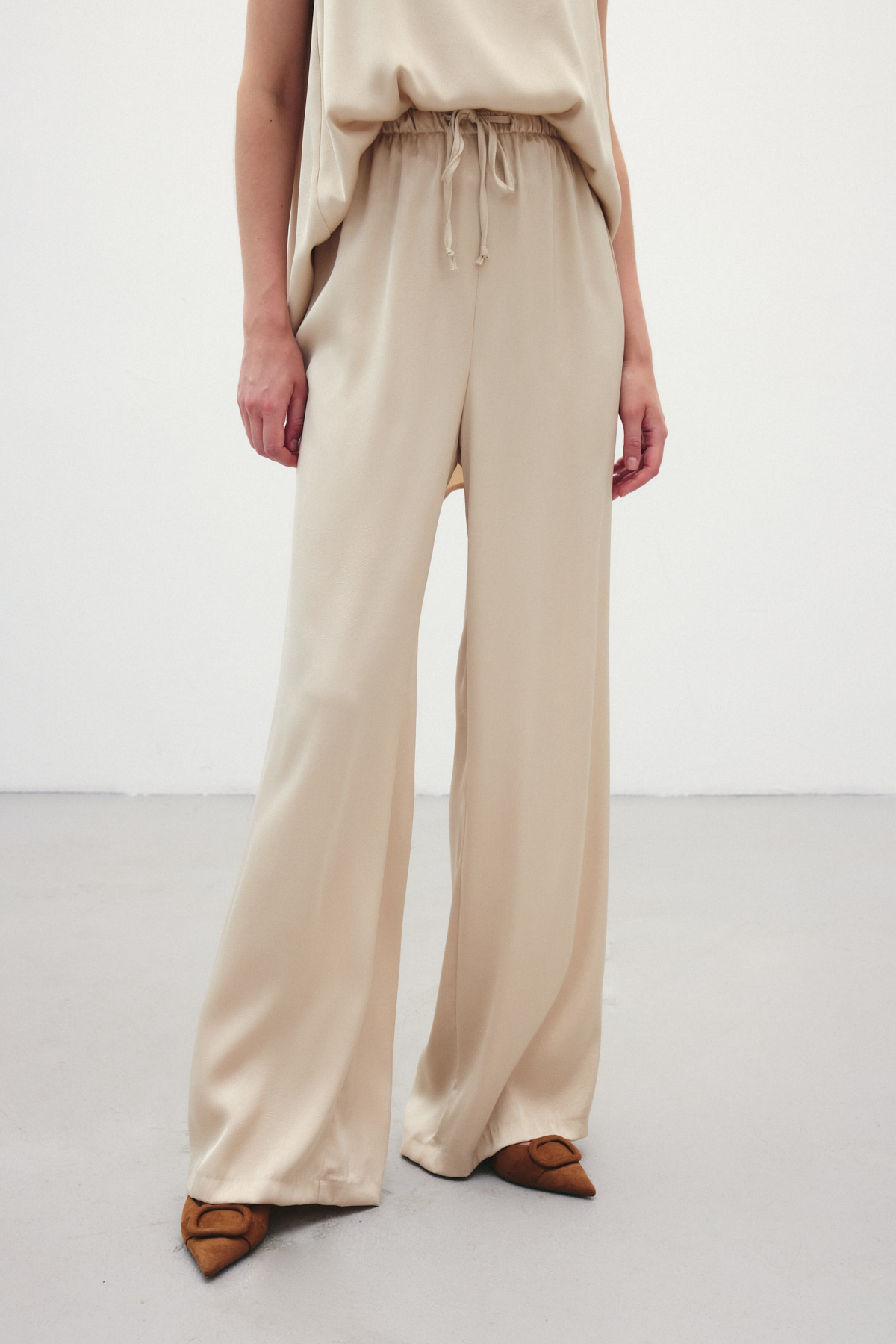 Bağcıklı Salaş Pantolon - Bej