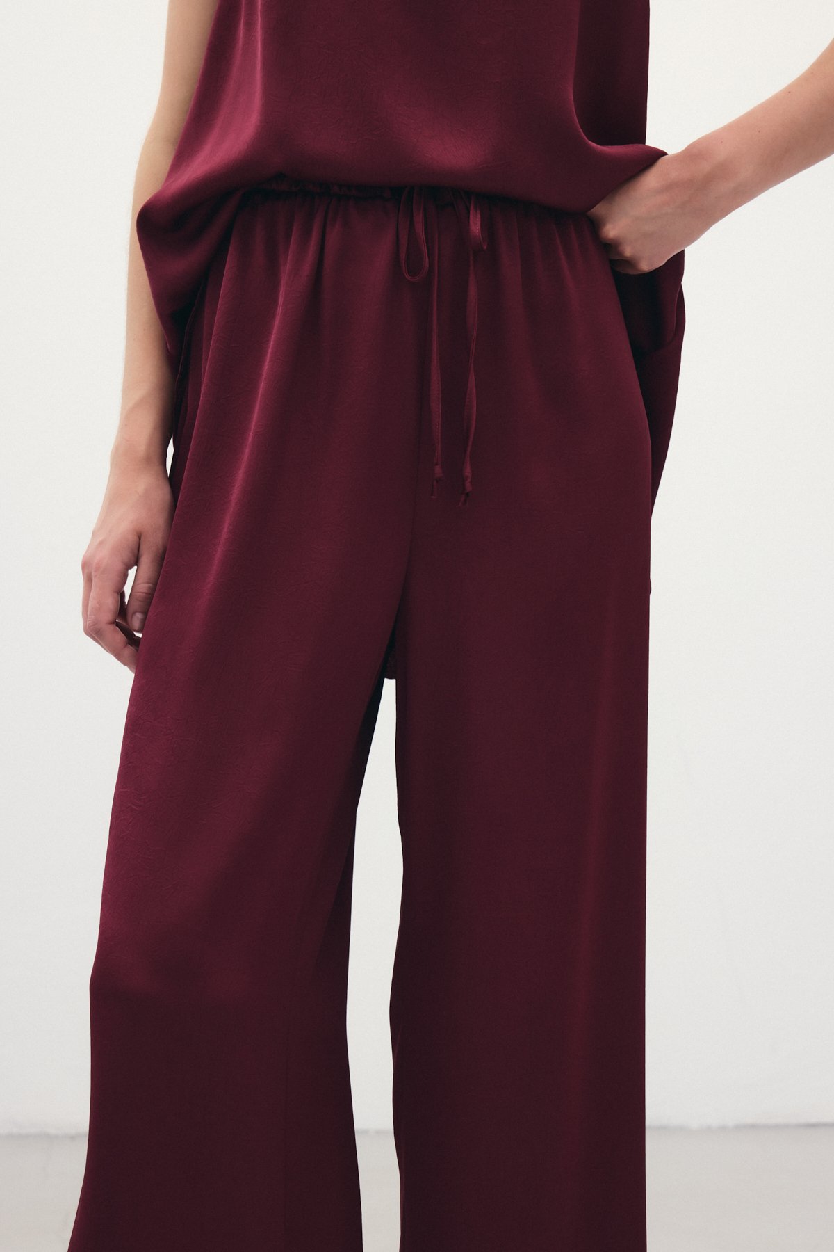 Bağcıklı Salaş Pantolon - Bordo