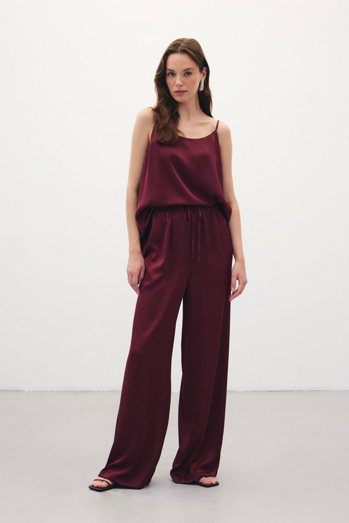 Bağcıklı Salaş Pantolon - Bordo