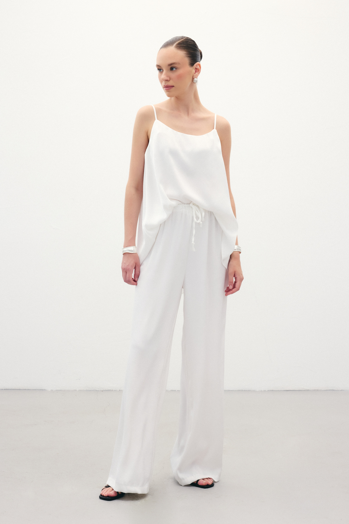 Bağcıklı Salaş Pantolon - Ekru