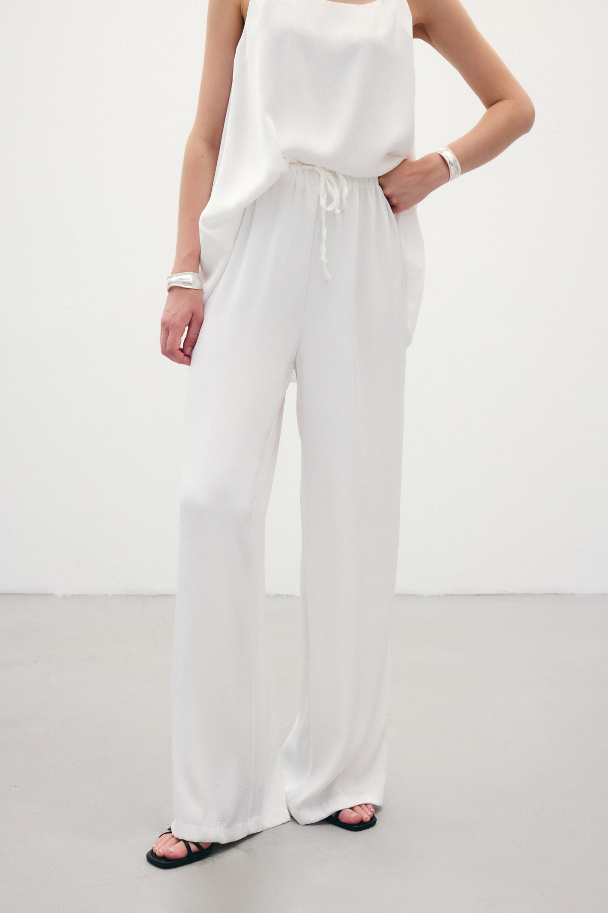 Bağcıklı Salaş Pantolon - Ekru