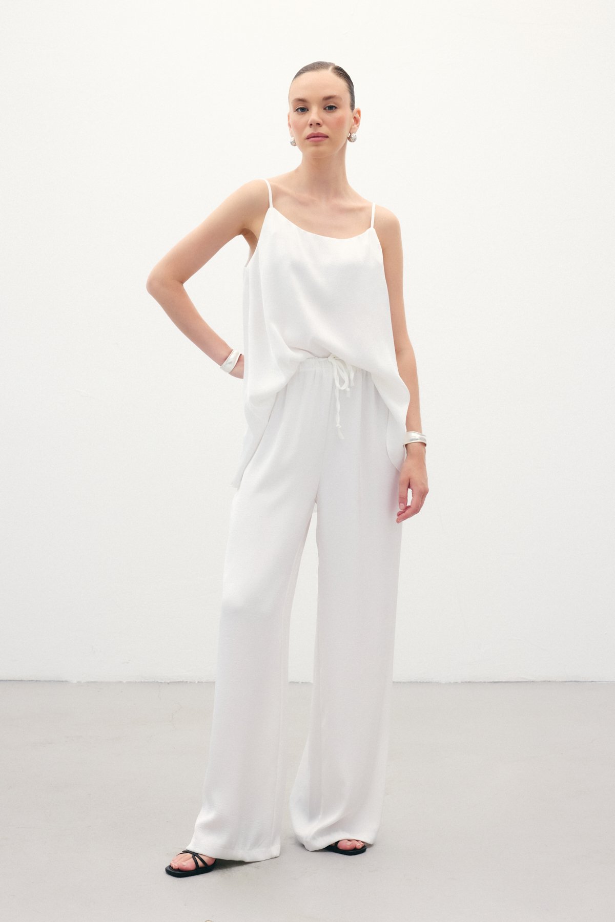 Bağcıklı Salaş Pantolon - Ekru