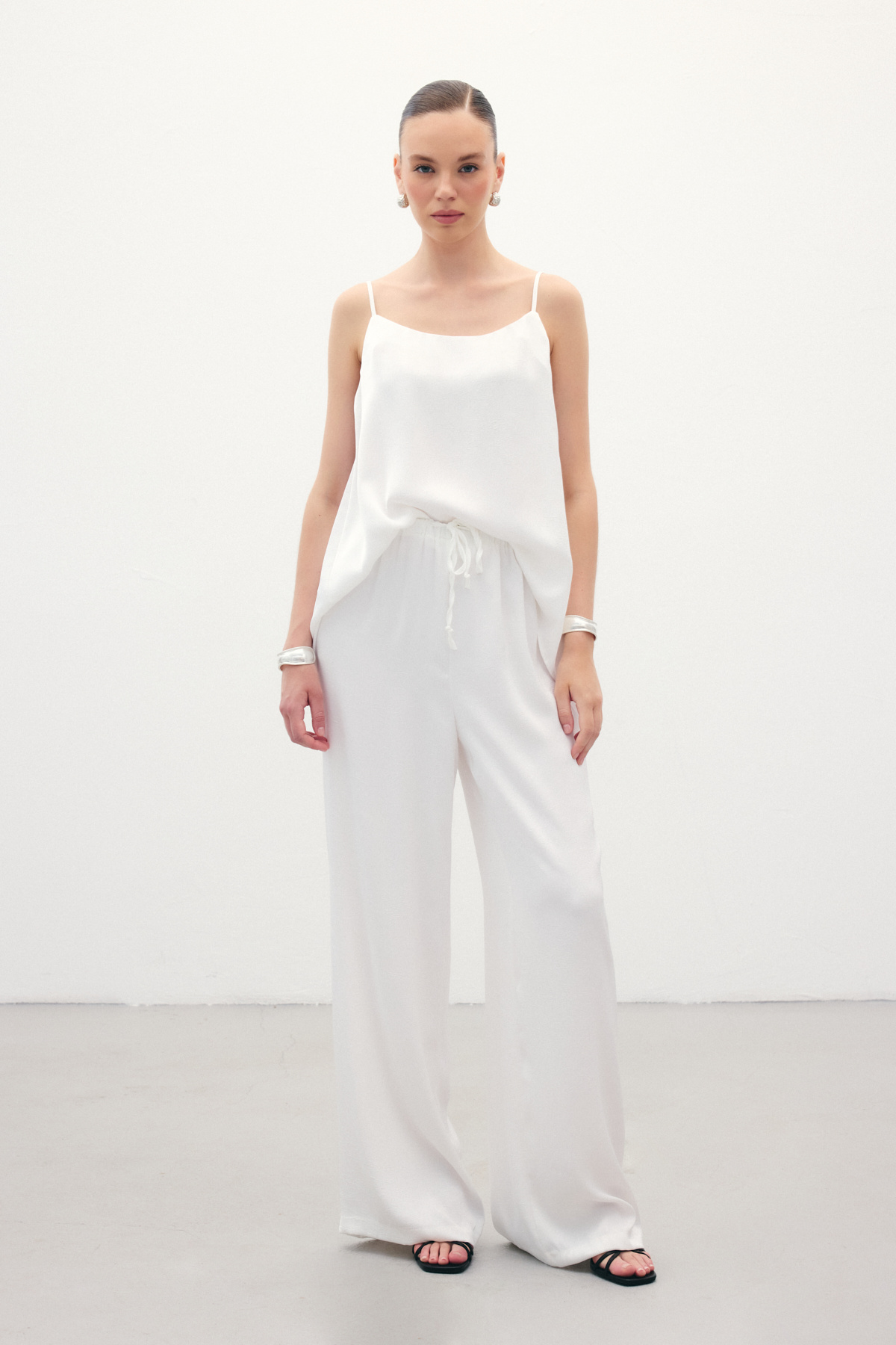 Bağcıklı Salaş Pantolon - Ekru