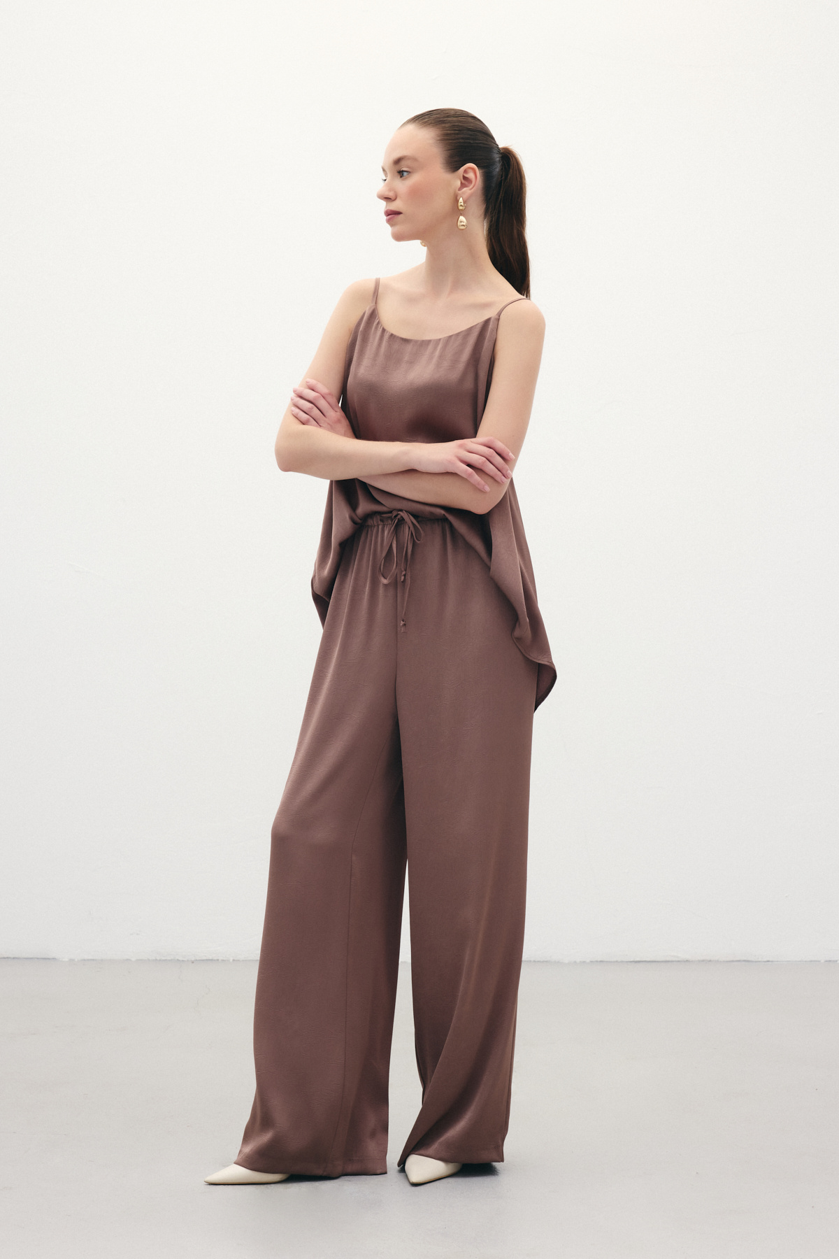 Bağcıklı Salaş Pantolon - Kahve