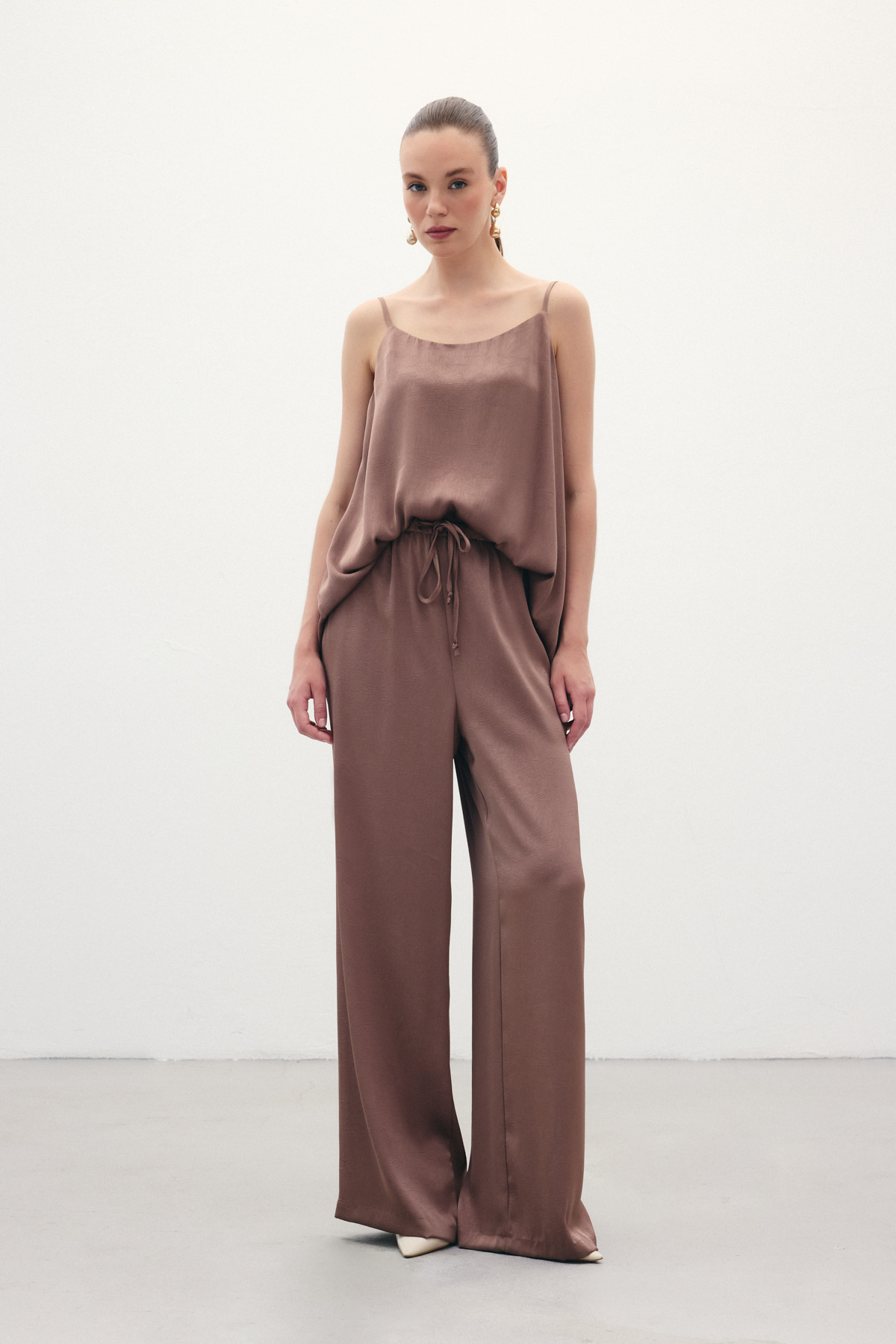 Bağcıklı Salaş Pantolon - Kahve