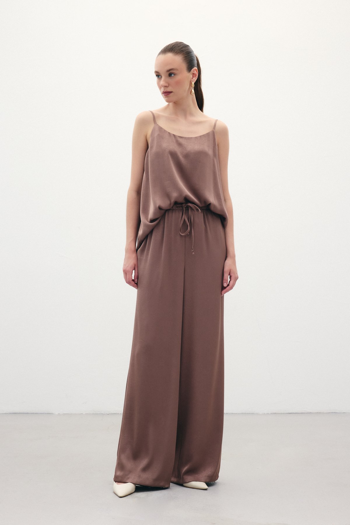 Bağcıklı Salaş Pantolon - Kahve