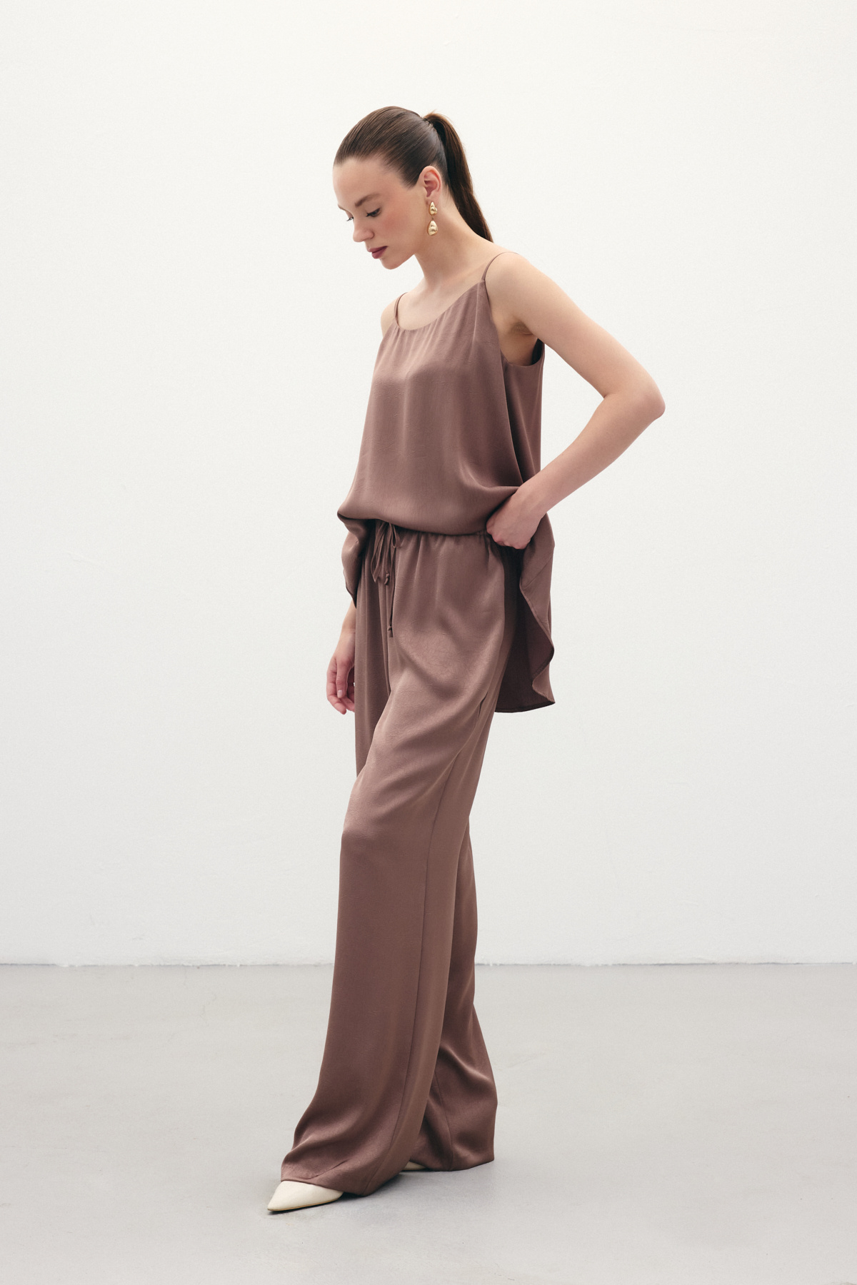 Bağcıklı Salaş Pantolon - Kahve