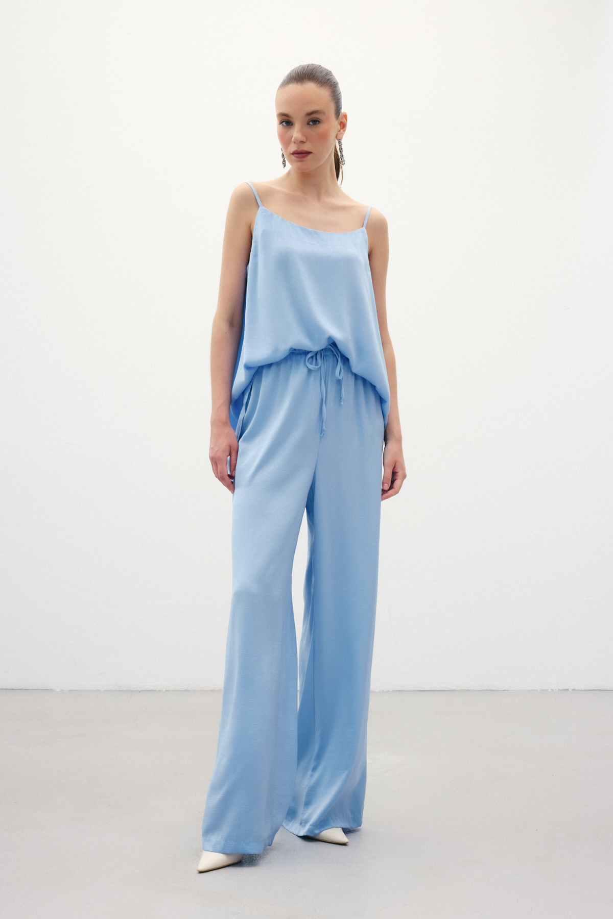 Bağcıklı Salaş Pantolon - Mavi