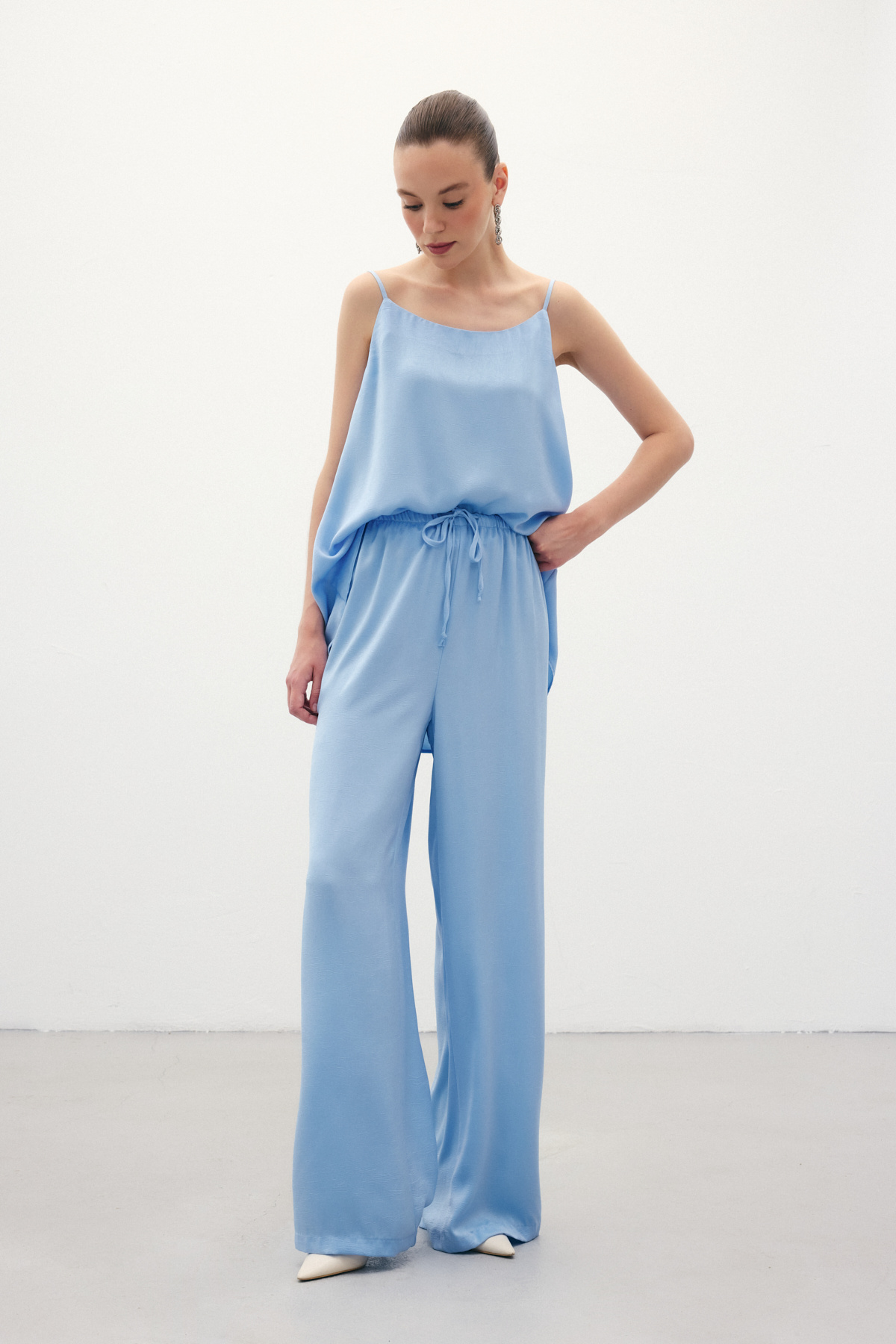 Bağcıklı Salaş Pantolon - Mavi