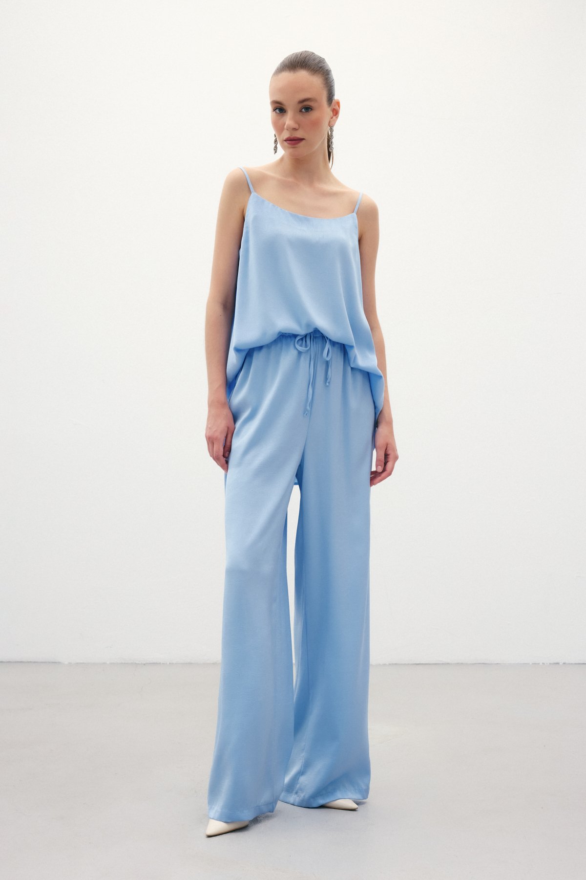 Bağcıklı Salaş Pantolon - Mavi