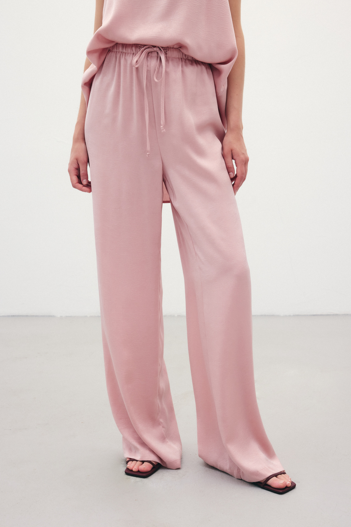 Bağcıklı Salaş Pantolon - Pudra